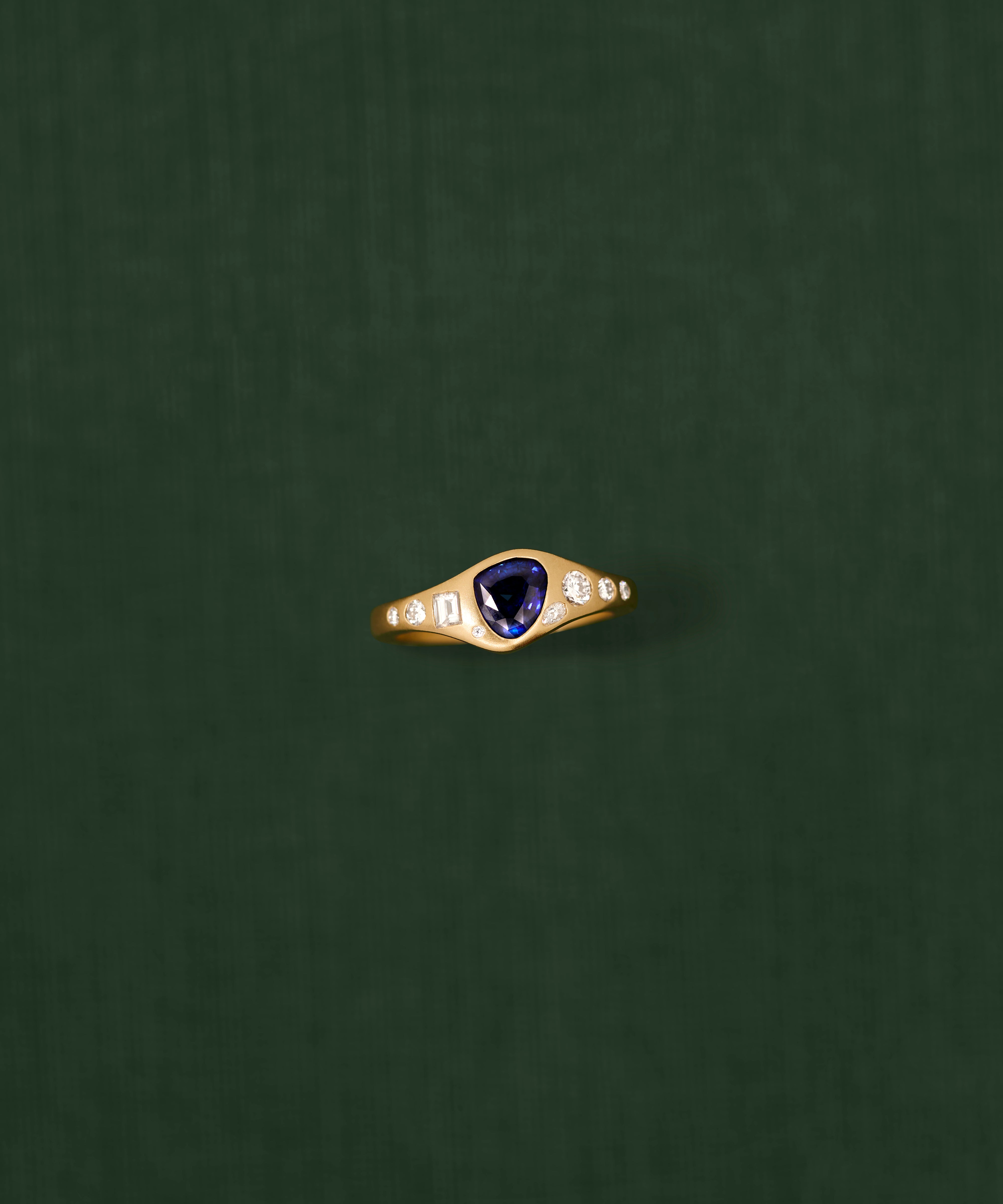 18K gold Astra ring with blue sapphire and diamonds — handcrafted diamond ring — artisan fine jewelry — Sun Rae