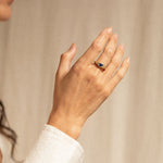 18K gold Astra ring with blue sapphire and diamonds worn— handcrafted diamond ring — artisan fine jewelry — Sun Rae