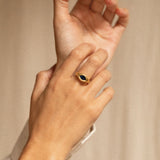 18K gold Echo ring — Blue Sapphire handcrafted minimalist gold ring — artisan jewelry Sri Lanka — Sun Rae