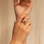 18K gold Eden ring worn— Green sapphire unheated  — handcrafted gold ring — artisan jewelry Sri Lanka inspired — Sun Rae