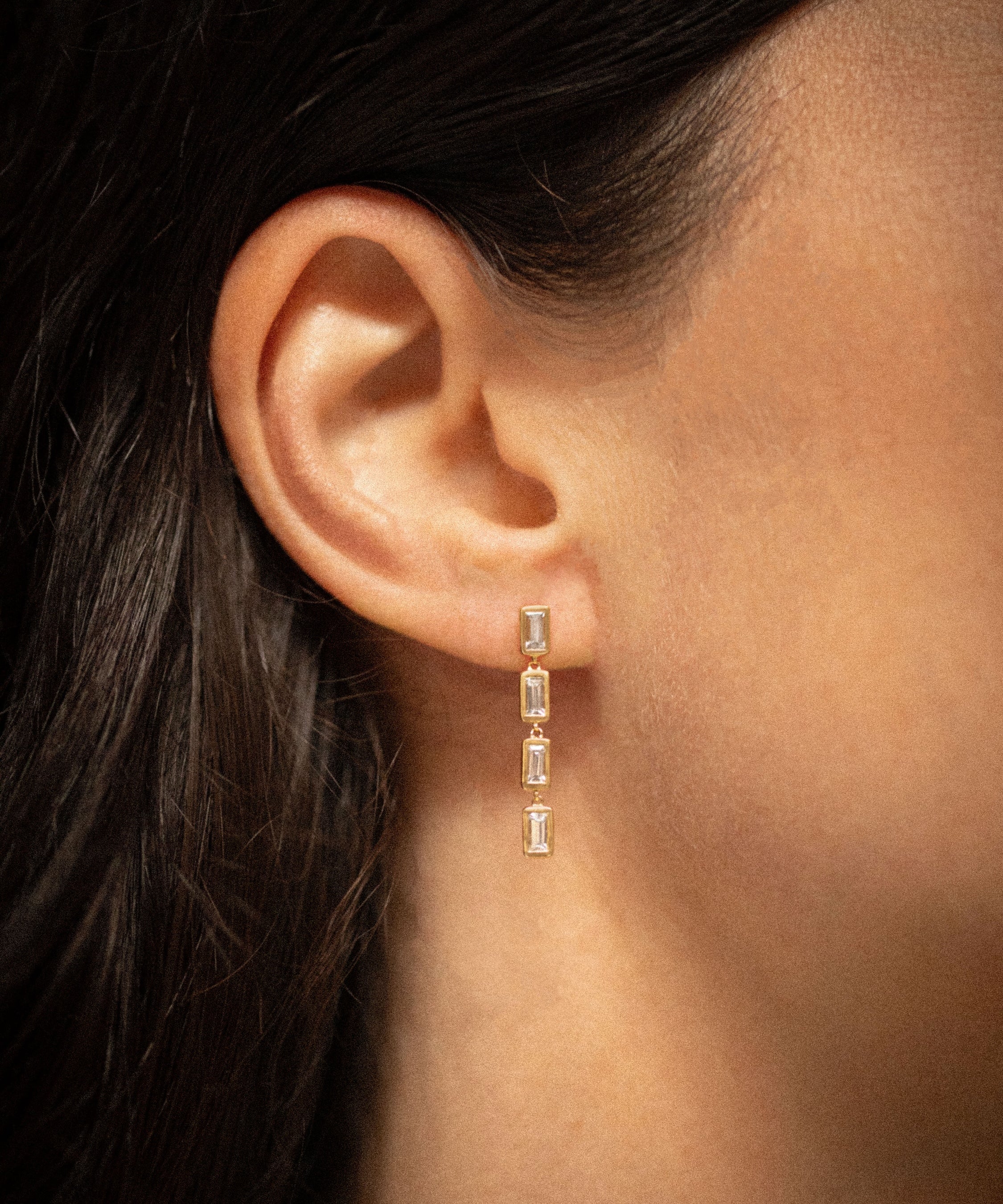 18K gold Eternity Earrings — handcrafted gold earrings white sapphire— artisan jewelry Sri Lanka — Sun Rae