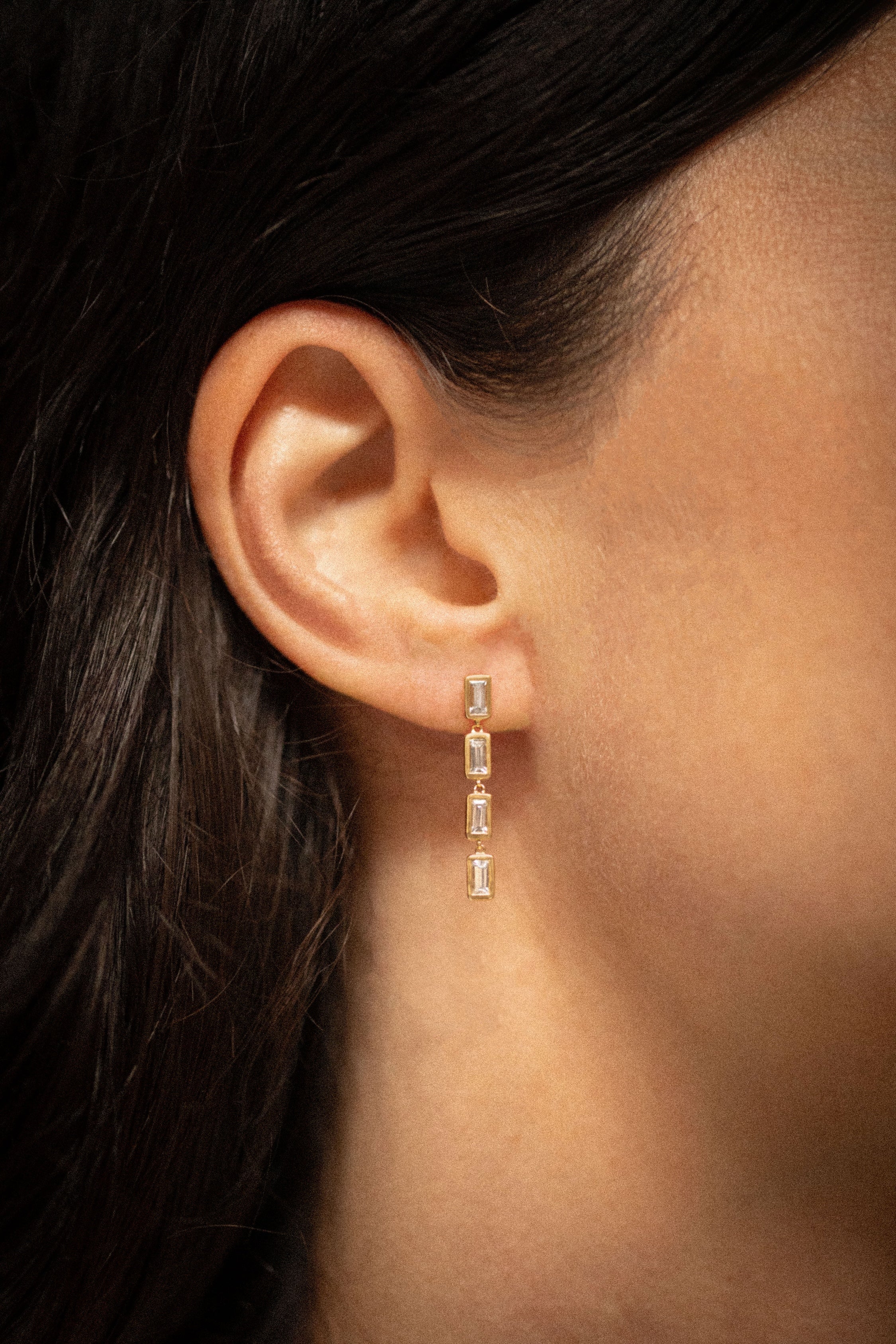 18K gold Eternity Earrings — handcrafted gold earrings white sapphire— artisan jewelry Sri Lanka — Sun Rae