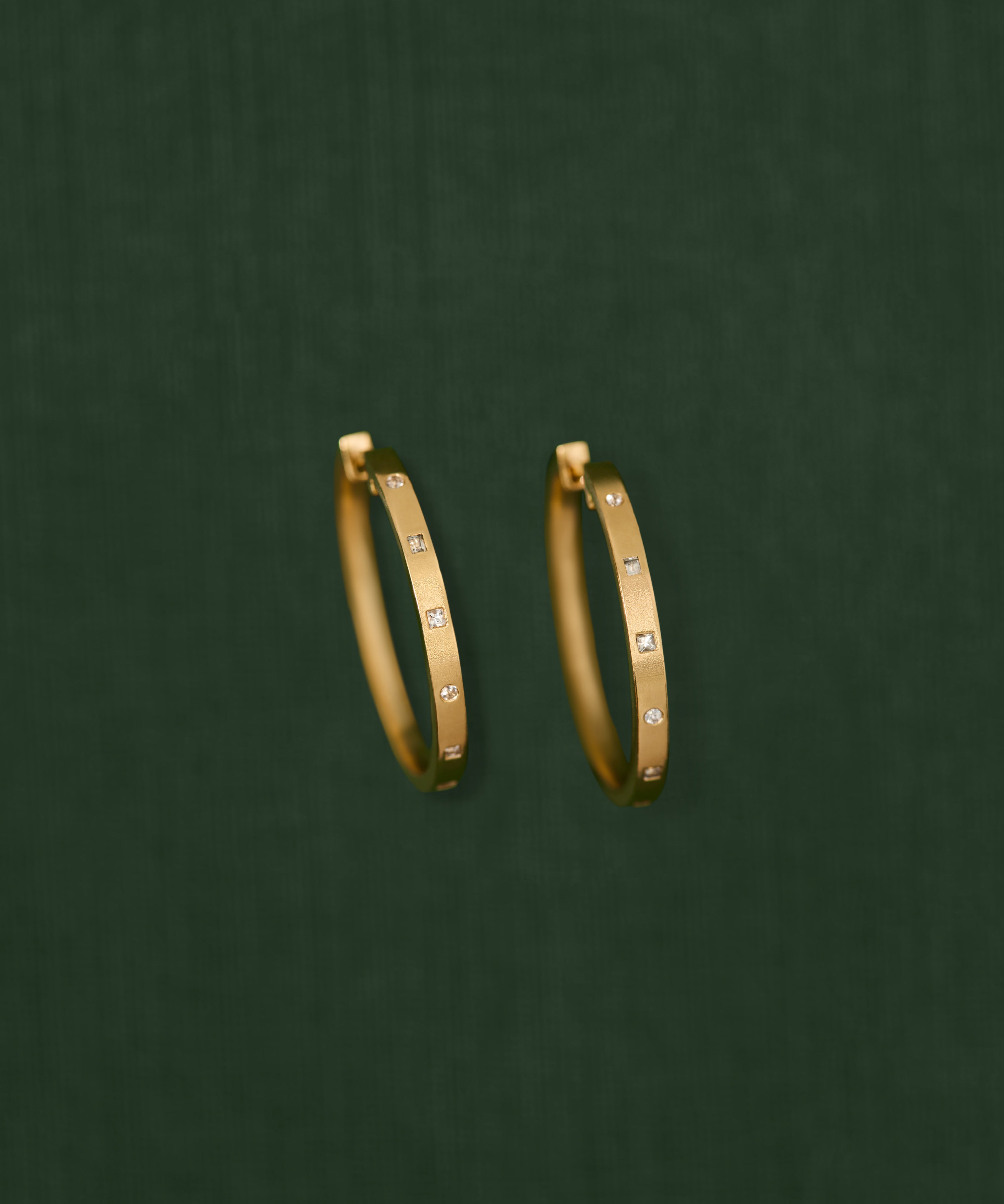 18K gold Eternity Hoops — minimalist fine earrings — White sapphires— Sun Rae
