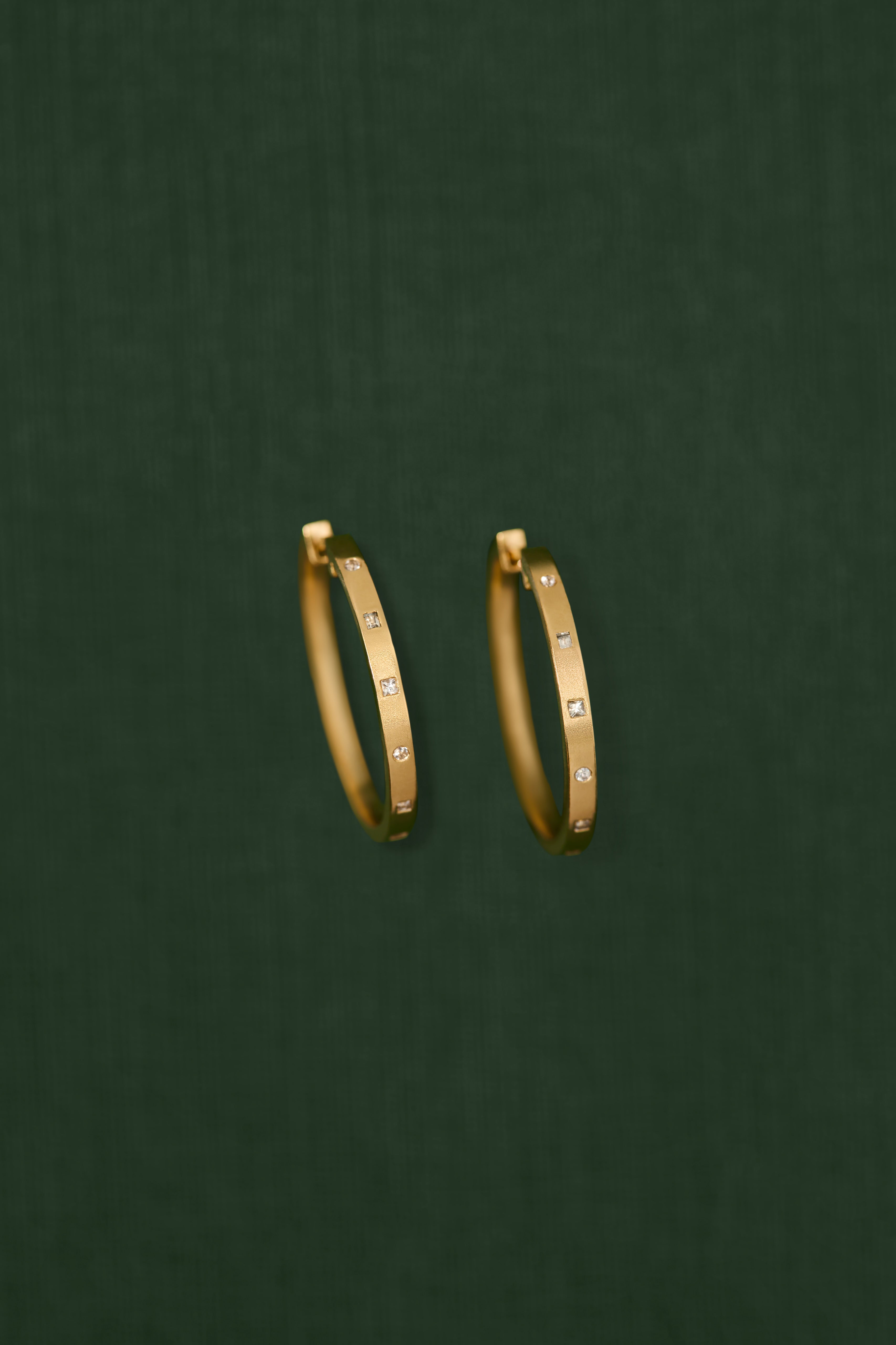 18K gold Eternity Hoops — minimalist fine earrings — White sapphires— Sun Rae
