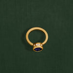 18K gold halo ring with diamonds and blue sapphire— handcrafted diamond halo ring — artisan fine jewelry — Sun Rae