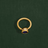18K gold halo ring with diamonds and blue sapphire— handcrafted diamond halo ring — artisan fine jewelry — Sun Rae