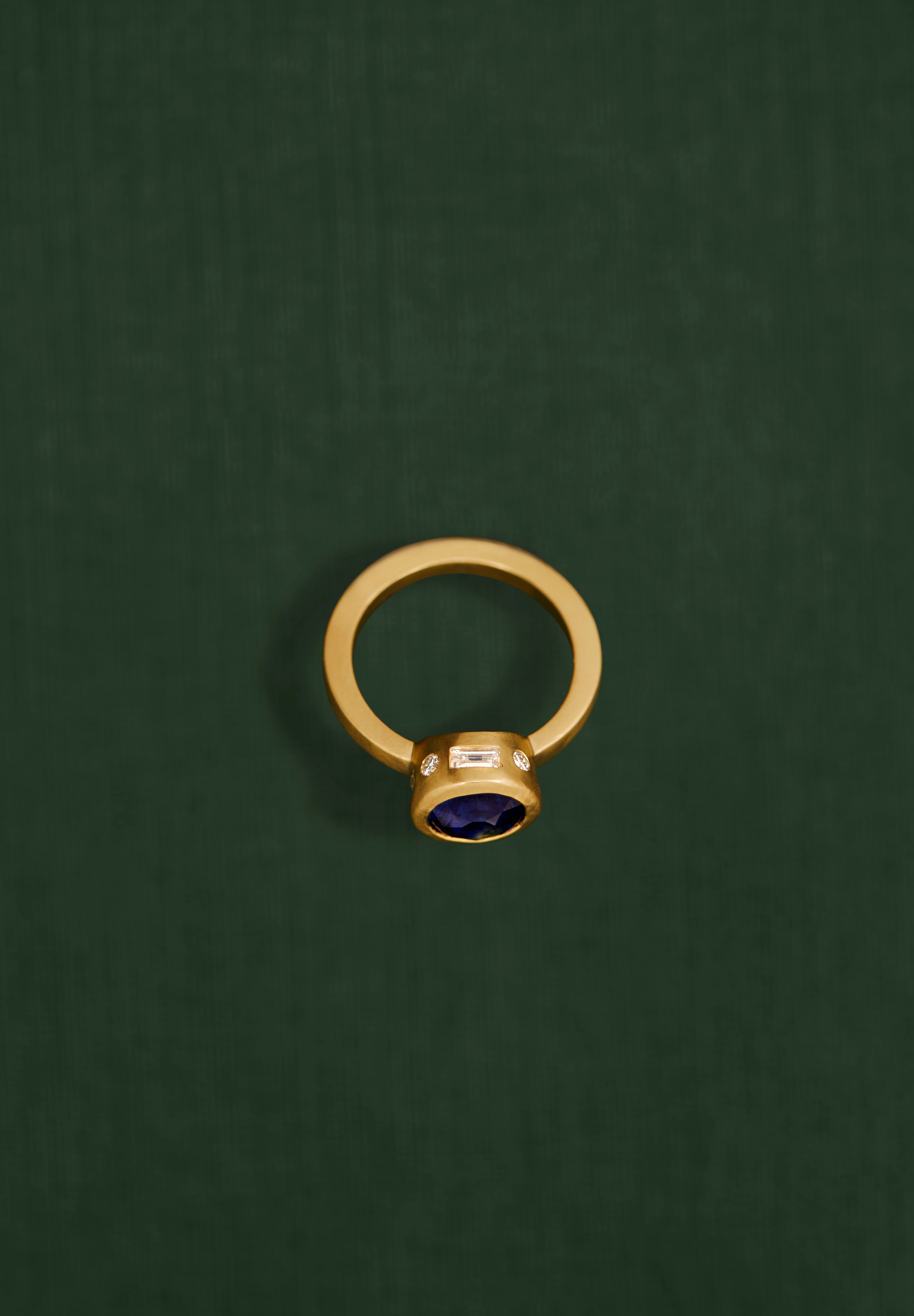 18K gold halo ring with diamonds and blue sapphire— handcrafted diamond halo ring — artisan fine jewelry — Sun Rae