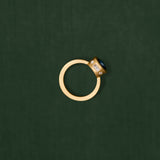 18K gold halo ring with diamonds and blue sapphire— handcrafted diamond halo ring — artisan fine jewelry — Sun Rae