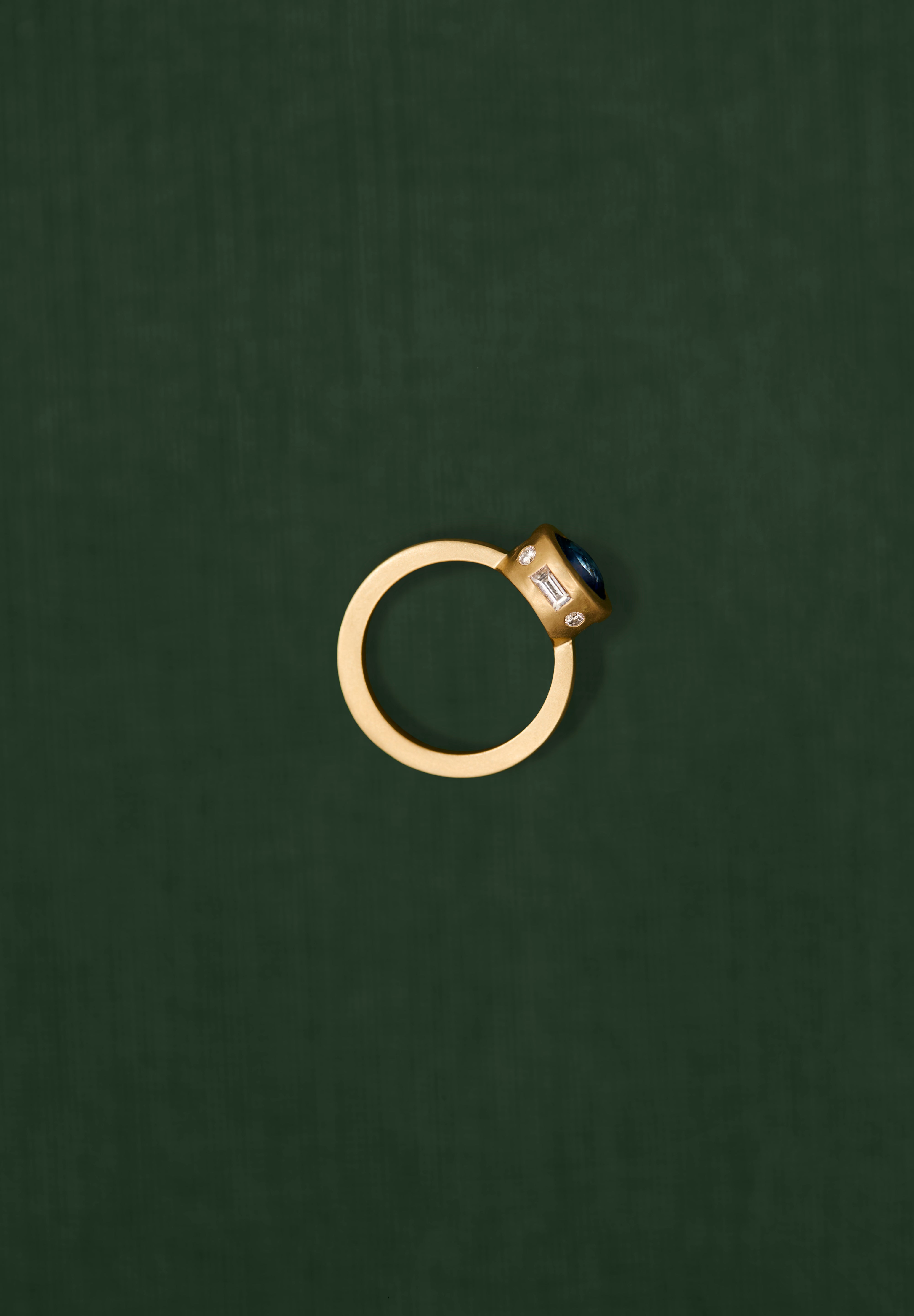 18K gold halo ring with diamonds and blue sapphire— handcrafted diamond halo ring — artisan fine jewelry — Sun Rae