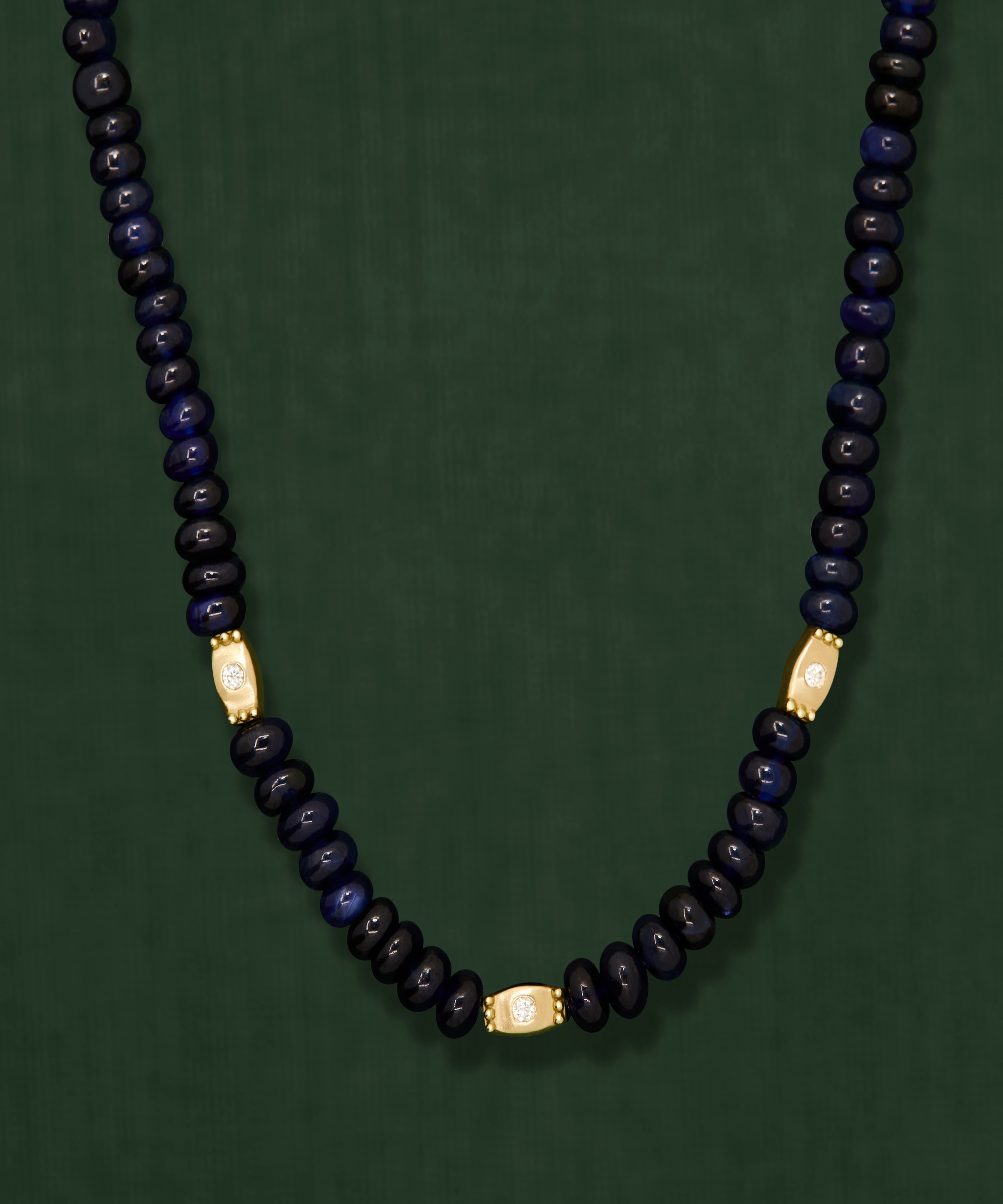 18K gold blue sapphire beaded necklace  — artisan ethnic jewelry India — Sun Rae