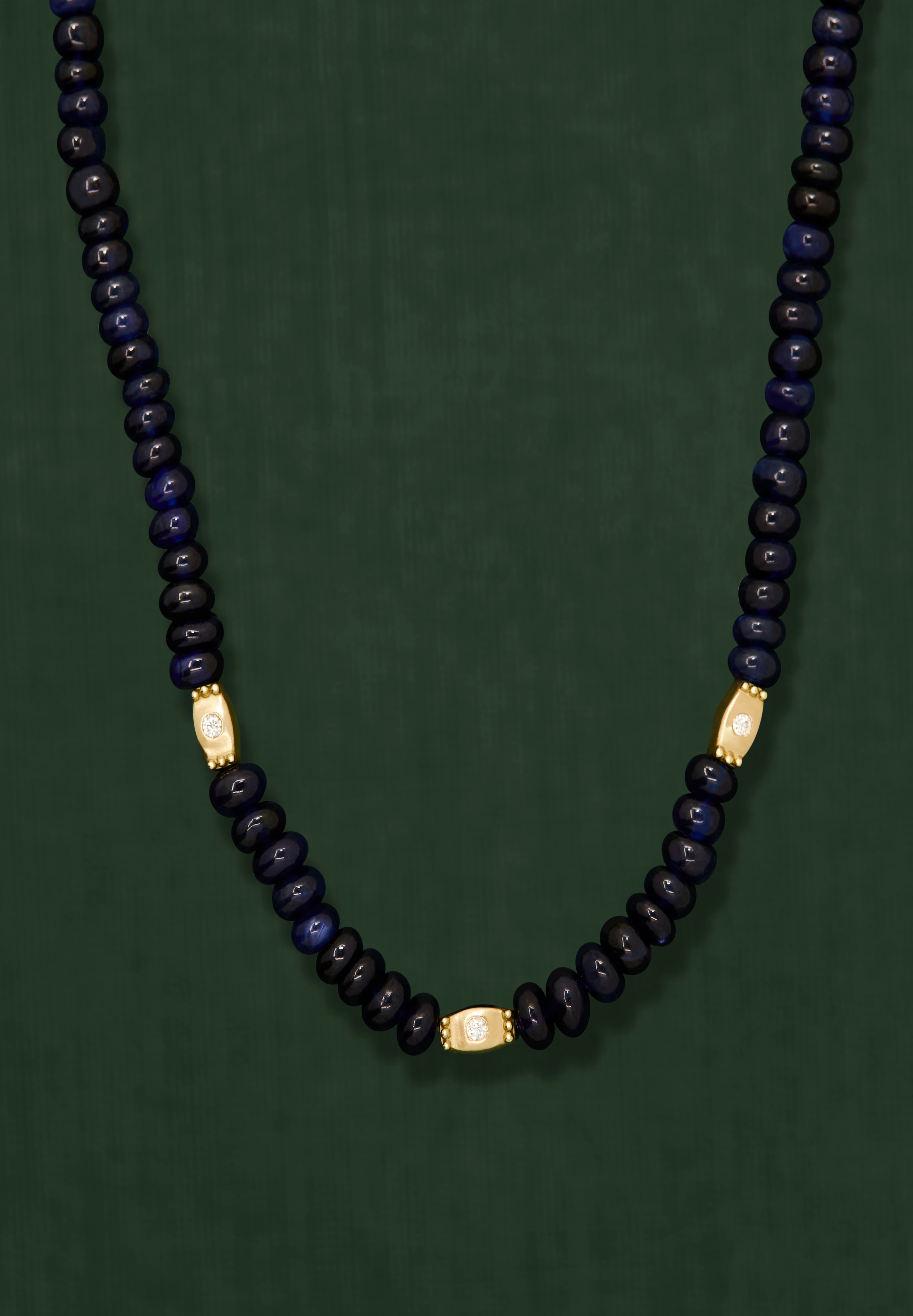 18K gold blue sapphire beaded necklace  — artisan ethnic jewelry India — Sun Rae