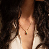 18K gold Leo pendant necklace worn — artisan handcrafted fine jewelry — Sun Rae
