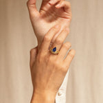 18K gold blue sapphire Neptune Ring & Orbit Band with diamonds — handcrafted sculptural gold band — artisan jewelry — Sun Rae