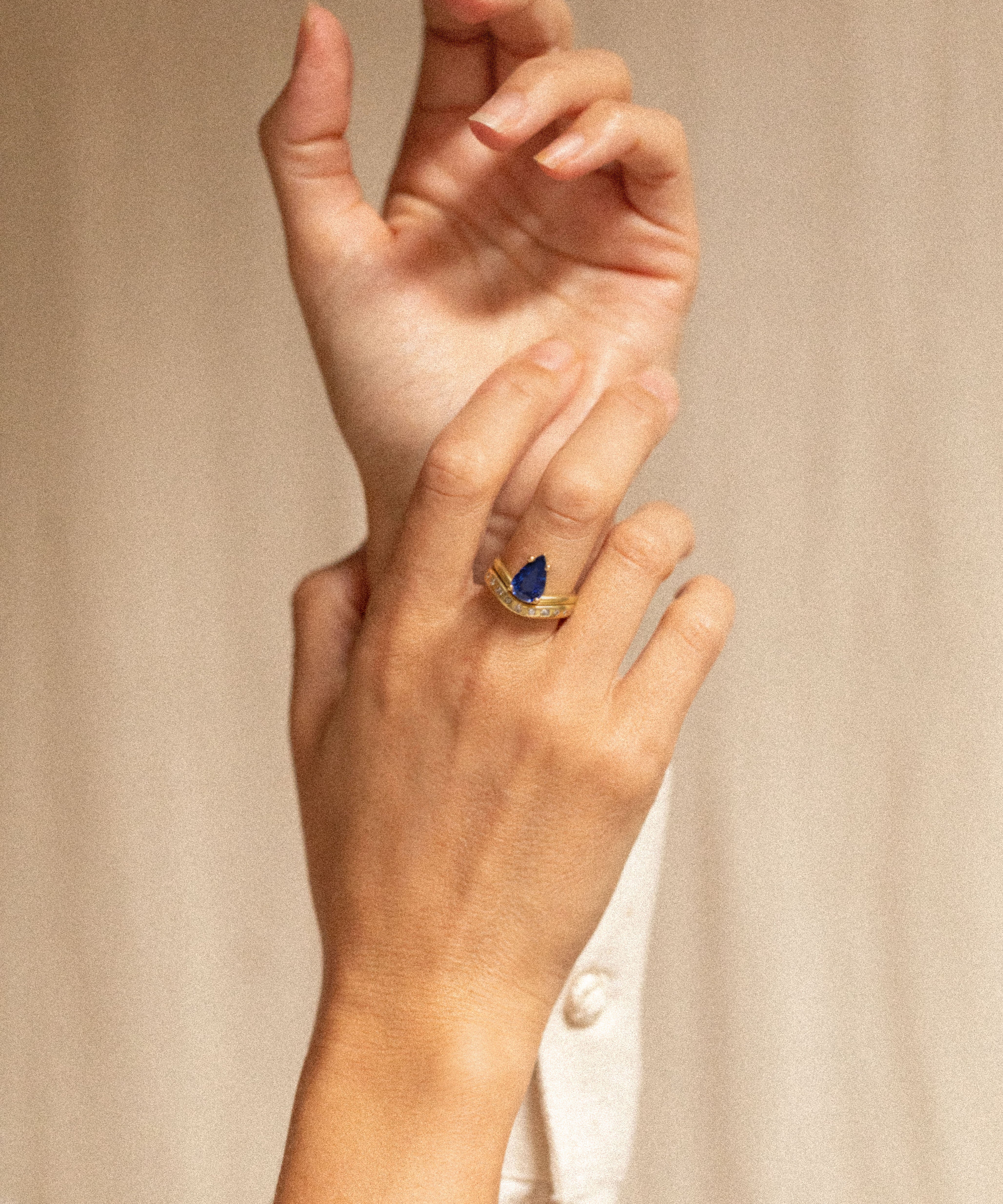 18K gold blue sapphire Neptune Ring & Orbit Band with diamonds — handcrafted sculptural gold band — artisan jewelry — Sun Rae