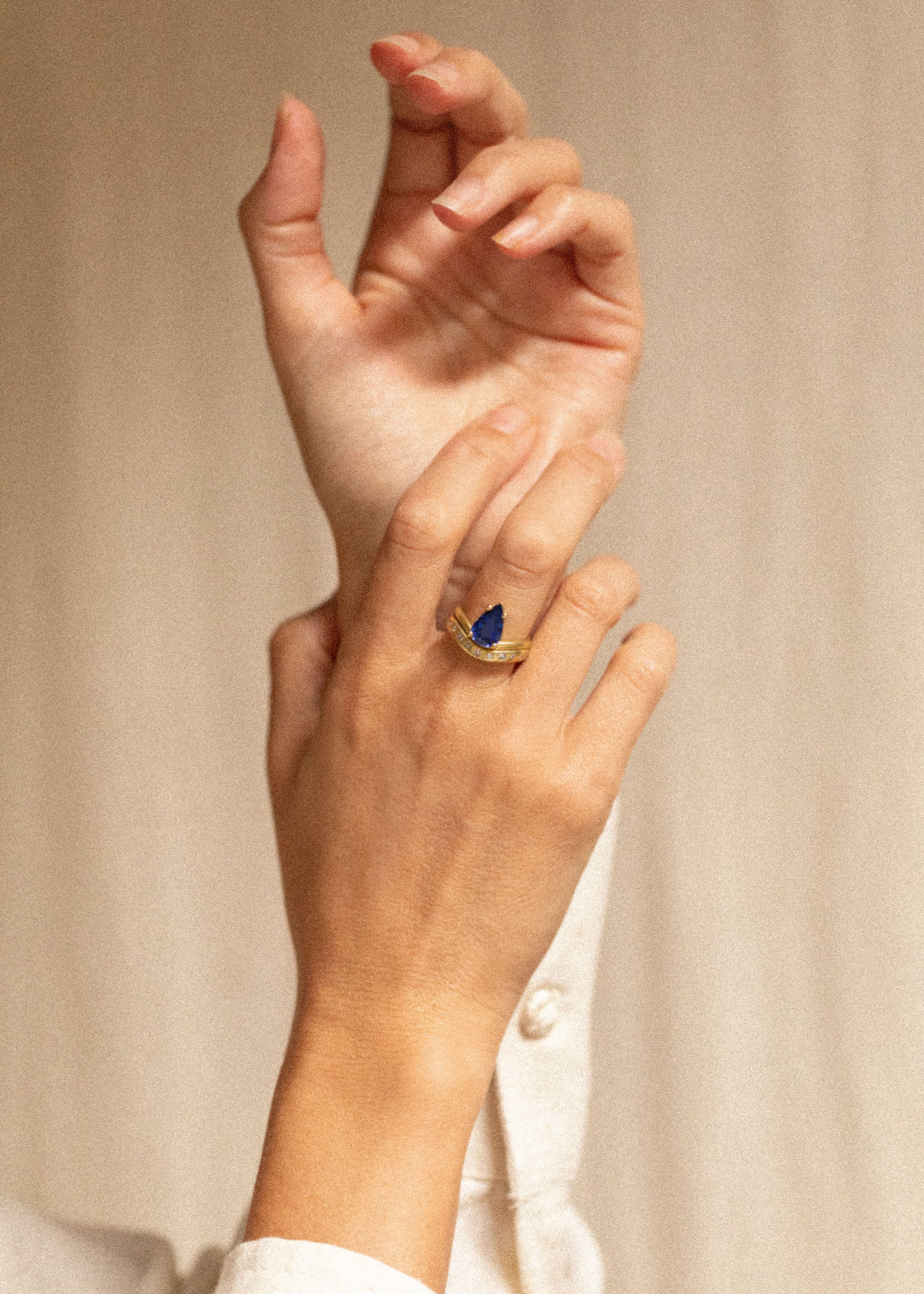 18K gold blue sapphire Neptune Ring & Orbit Band with diamonds — handcrafted sculptural gold band — artisan jewelry — Sun Rae