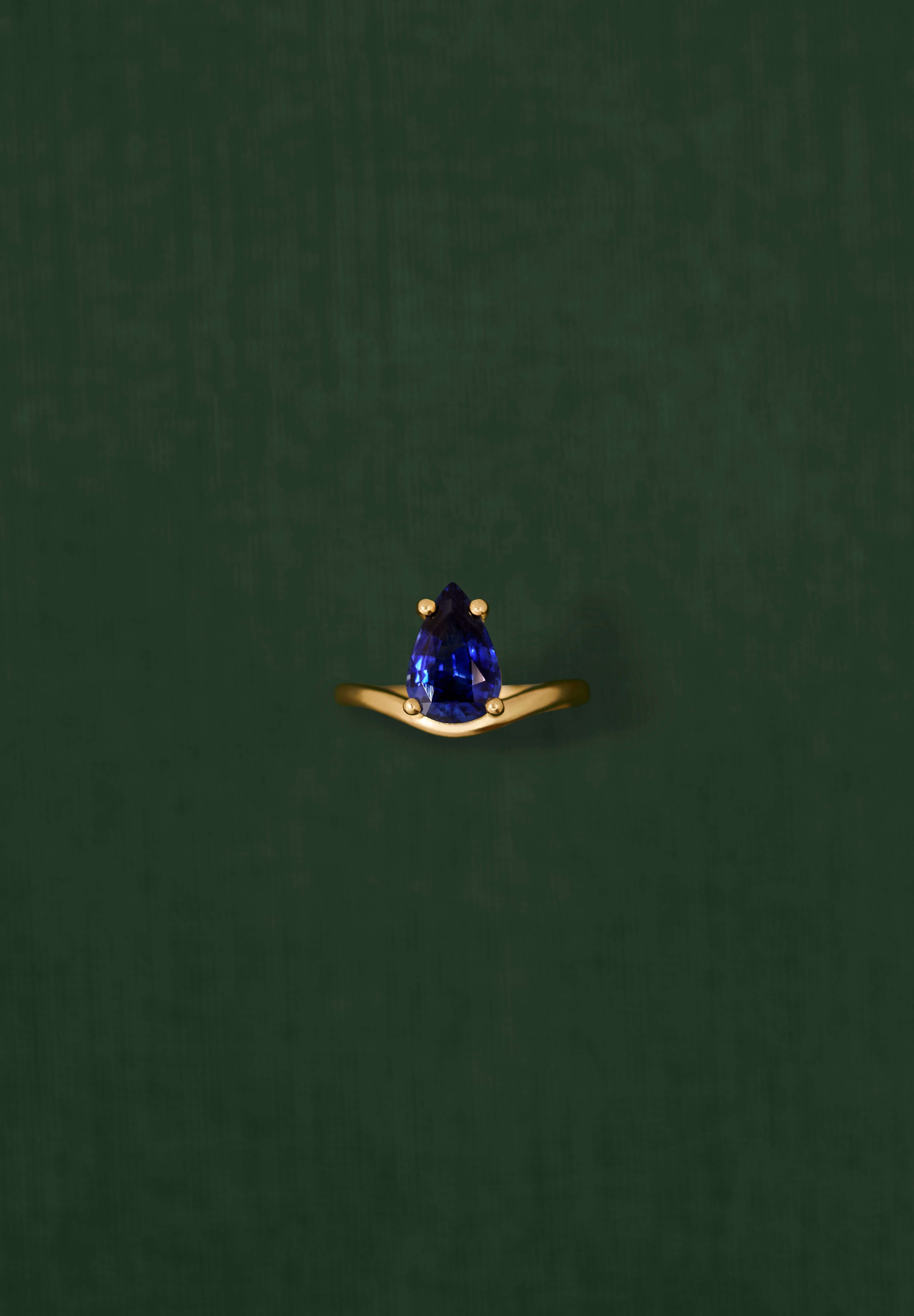 18K gold Neptune ring with blue sapphire — handcrafted gemstone ring — artisan jewelry Sri Lanka — Sun Rae