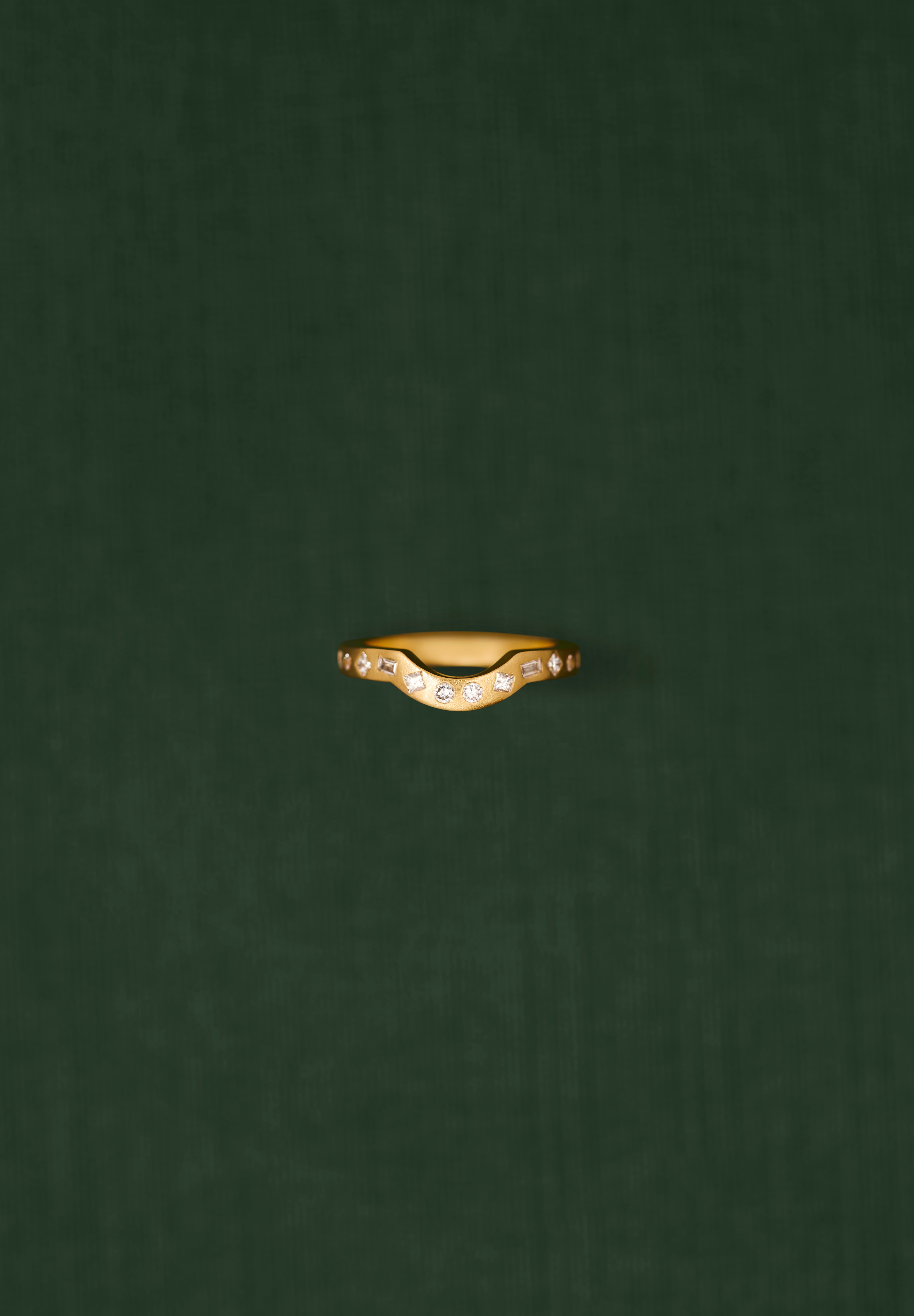 18K gold orbit band ring with diamonds — handcrafted sculptural gold band — artisan jewelry — Sun Rae