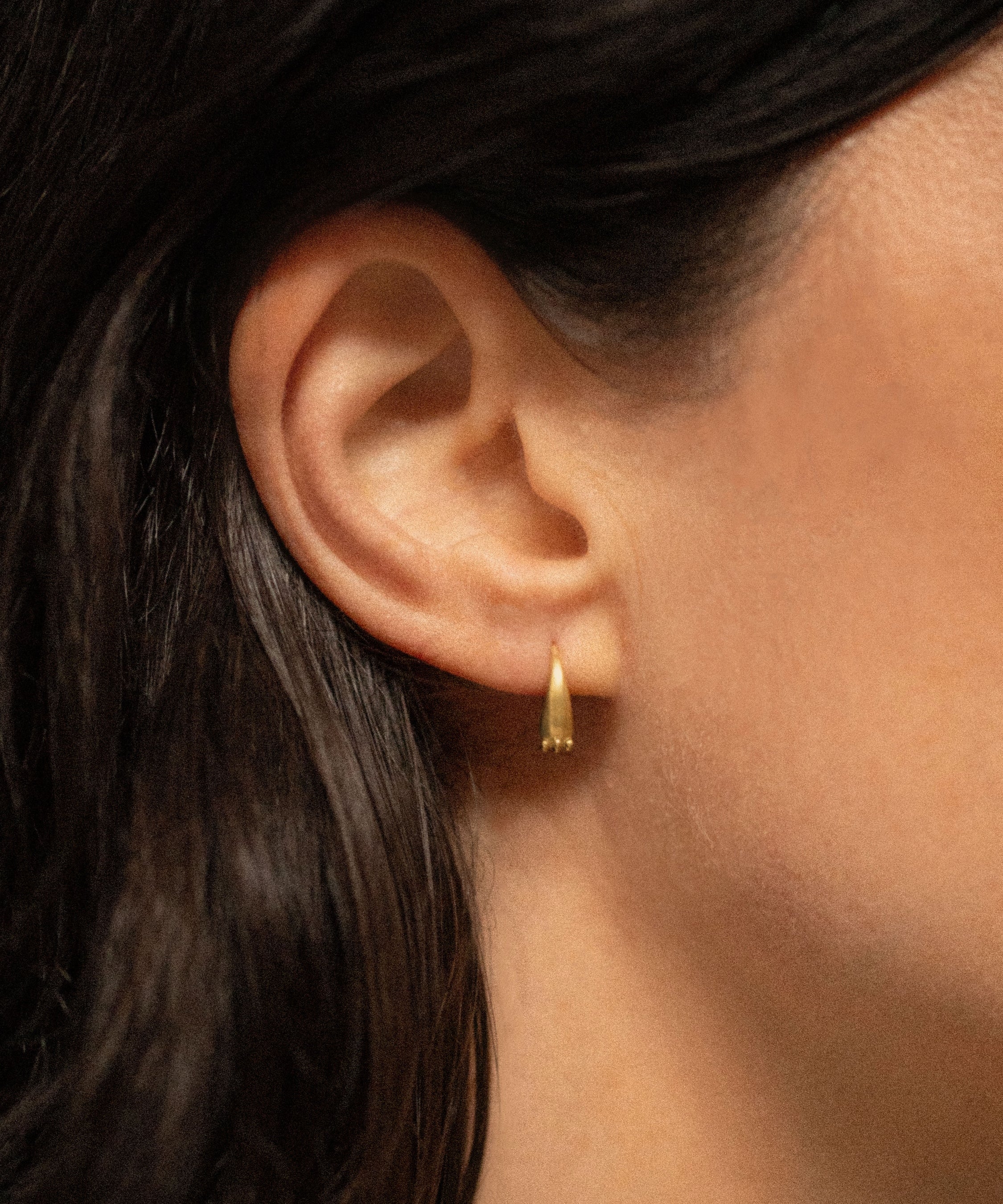 18K gold petal earrings worn — artisan handcrafted fine earrings — Sun Rae