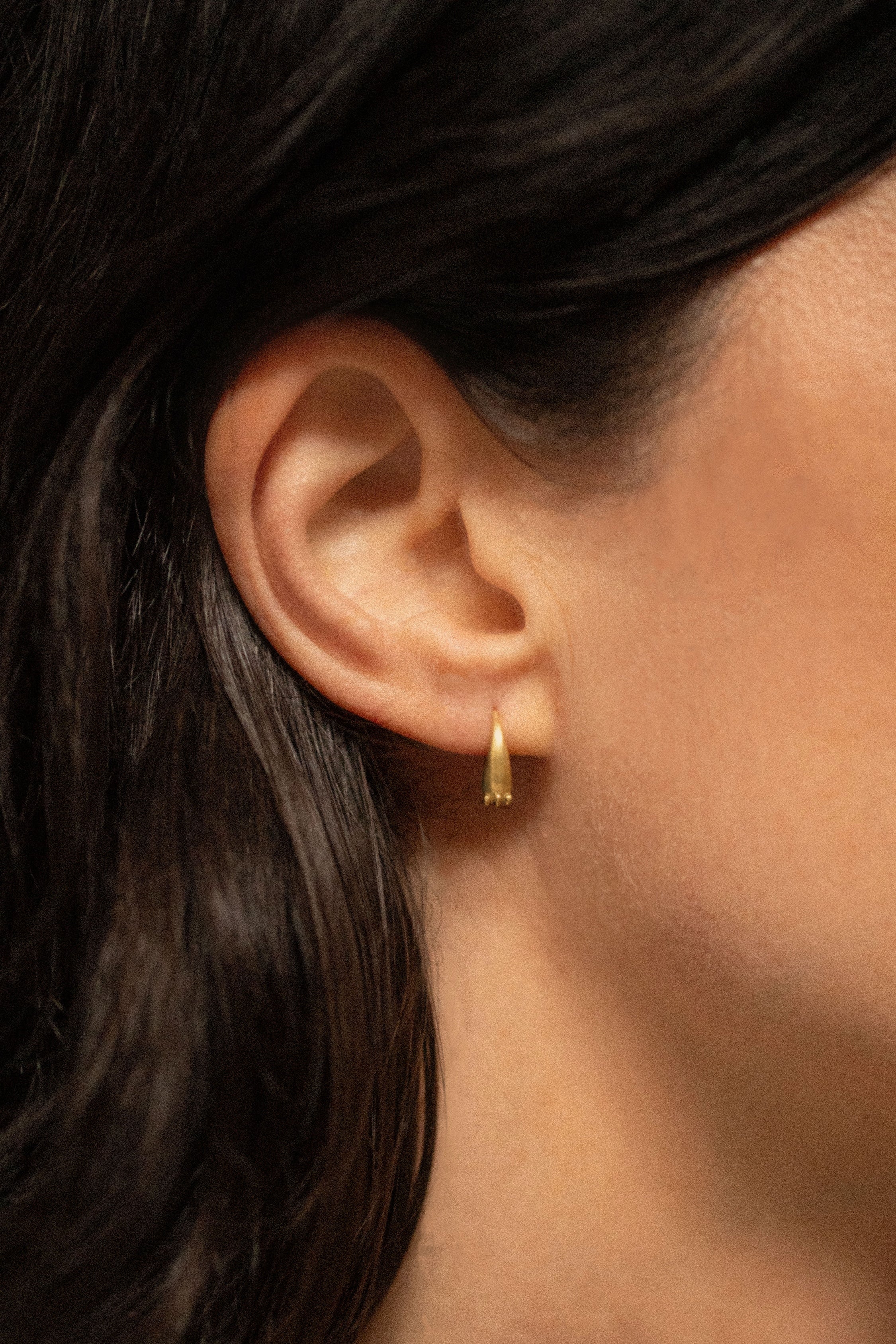 18K gold petal earrings worn — artisan handcrafted fine earrings — Sun Rae