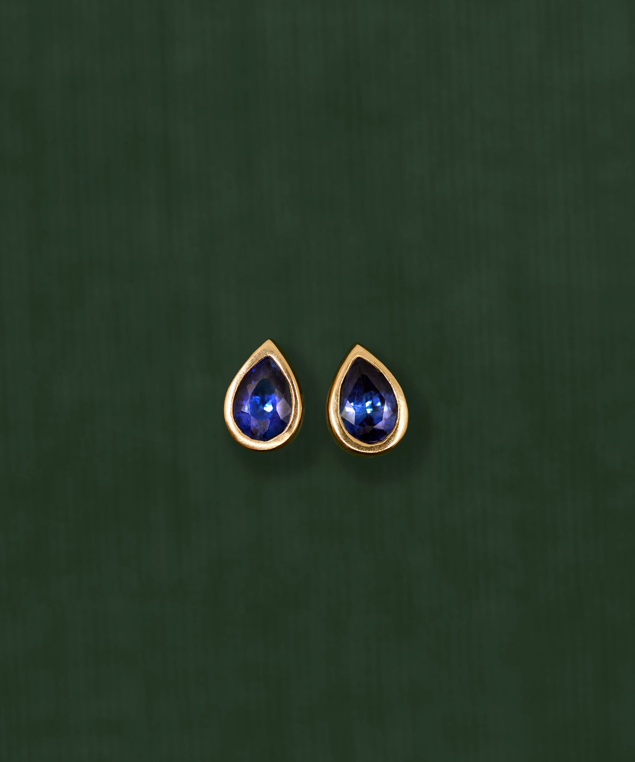 18K gold Saturn Blue Sapphire earrings — One of a kind —handcrafted sculptural gold earrings — artisan jewelry — Sun Rae