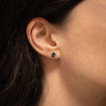 18K gold Saturn Blue Sapphire earrings — One of a kind —handcrafted sculptural gold earrings — artisan jewelry — Sun Rae
