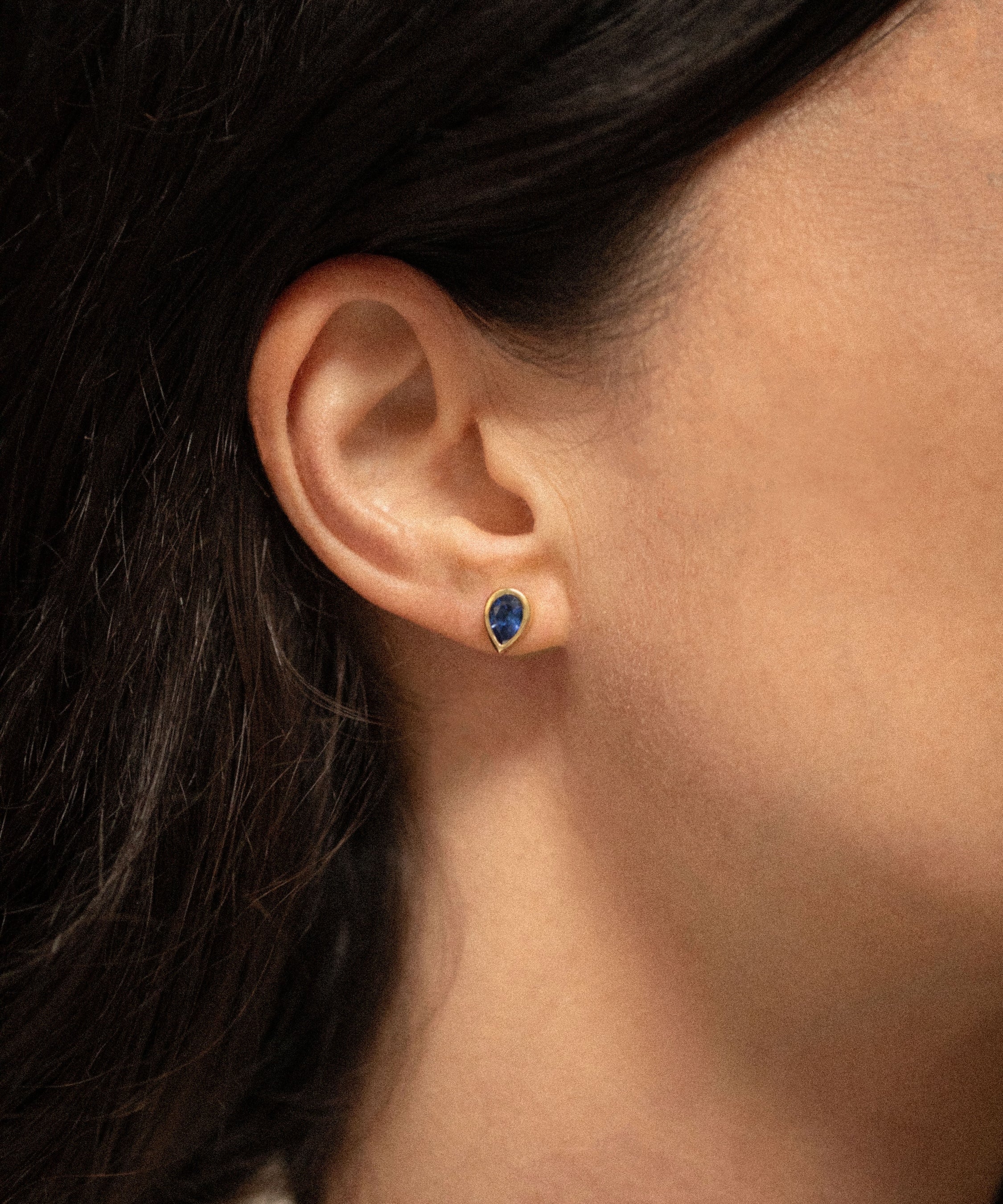 18K gold Saturn Blue Sapphire earrings — One of a kind —handcrafted sculptural gold earrings — artisan jewelry — Sun Rae