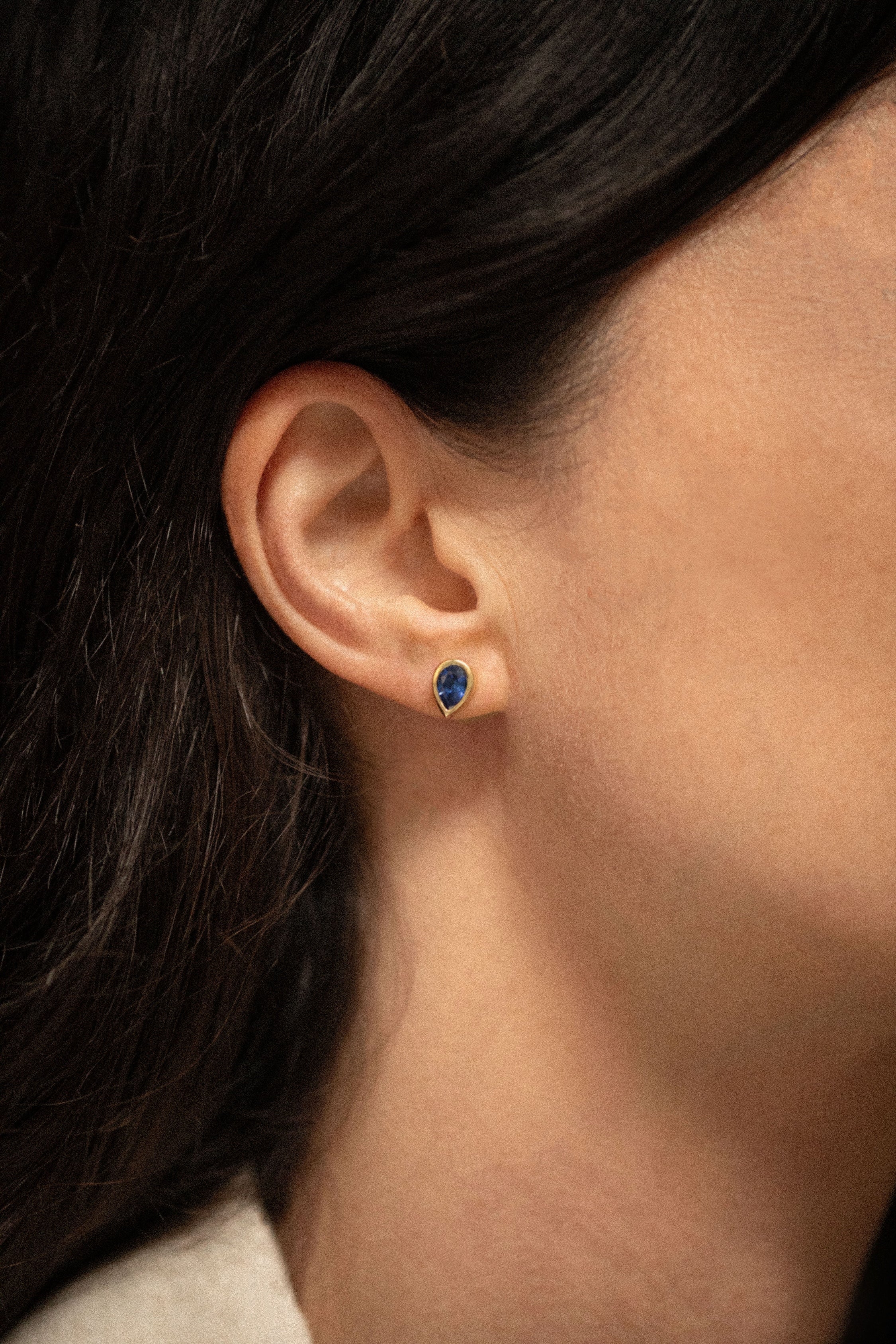 18K gold Saturn Blue Sapphire earrings — One of a kind —handcrafted sculptural gold earrings — artisan jewelry — Sun Rae
