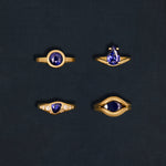 18K gold with blue sapphires and diamonds — handcrafted diamond ring — artisan fine jewelry — Sun Rae