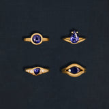 18K gold with blue sapphires and diamonds — handcrafted diamond ring — artisan fine jewelry — Sun Rae