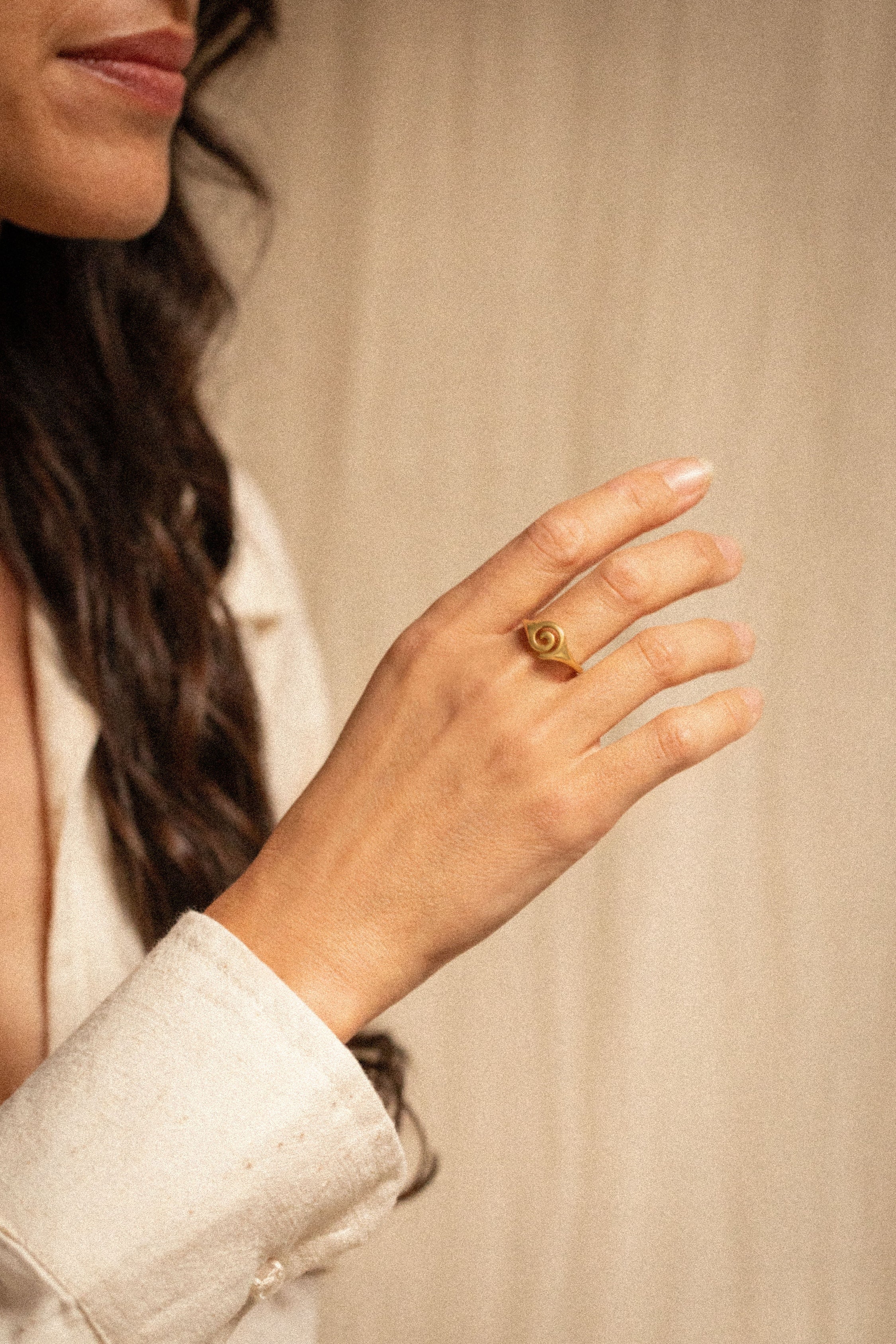 18K gold spiral ring — handcrafted sculptural gold ring — artisan jewelry Sri Lanka inspired — Sun Rae