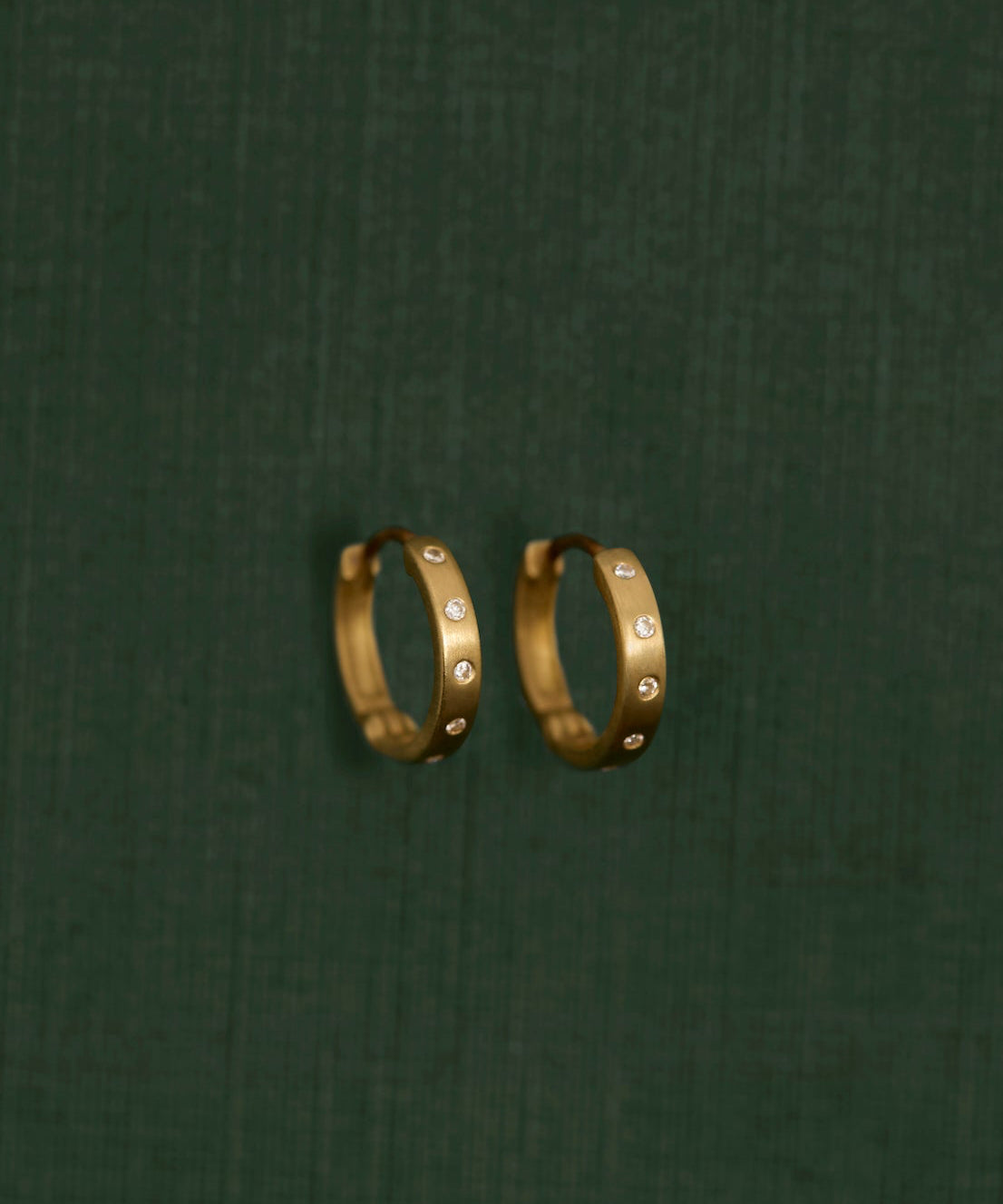18K gold Stella huggie earrings with diamonds — handcrafted diamond huggie earrings — Sun Rae