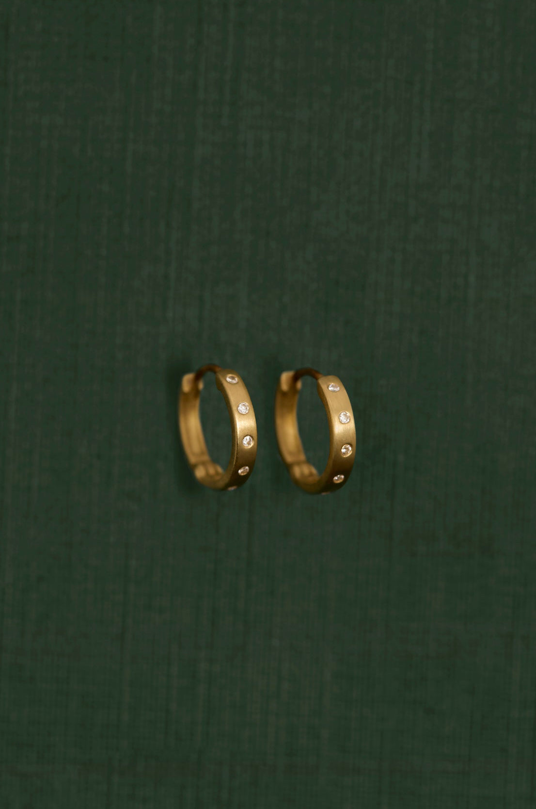 18K gold Stella huggie earrings with diamonds — handcrafted diamond huggie earrings — Sun Rae