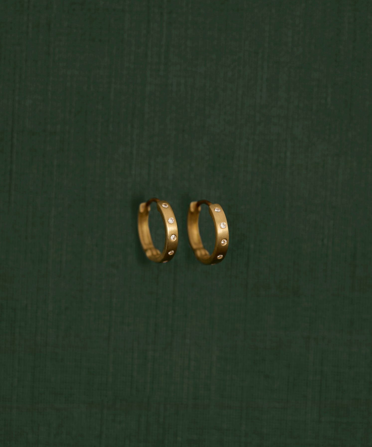 18K gold Stella huggie earrings with diamonds — handcrafted diamond huggie earrings — Sun Rae