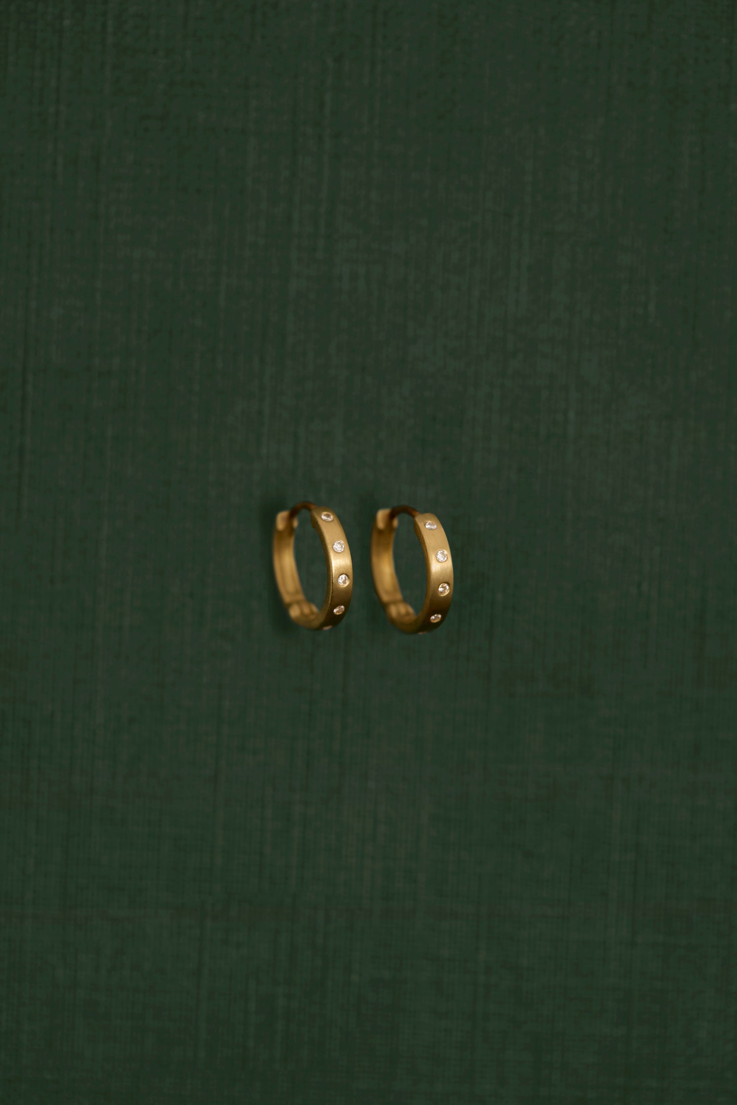 18K gold Stella huggie earrings with diamonds — handcrafted diamond huggie earrings — Sun Rae