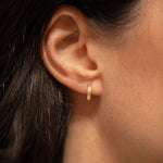 18K gold Stella huggie earrings with diamonds — handcrafted diamond huggie earrings — Sun Rae