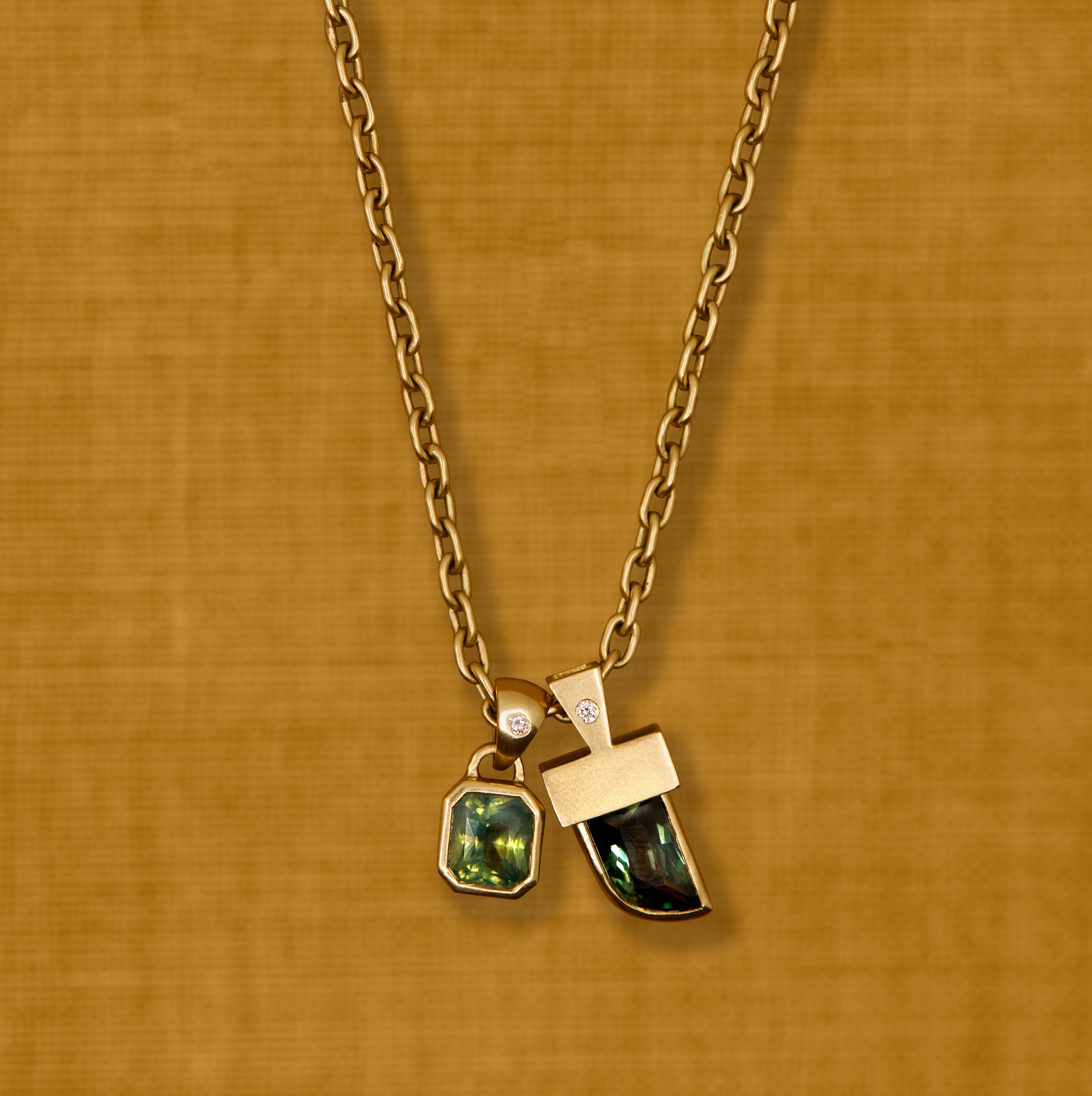 18K gold Sun Rae chain necklace with Eden and Leo Pendant— handcrafted gold chain — artisan jewelry — Sun Rae