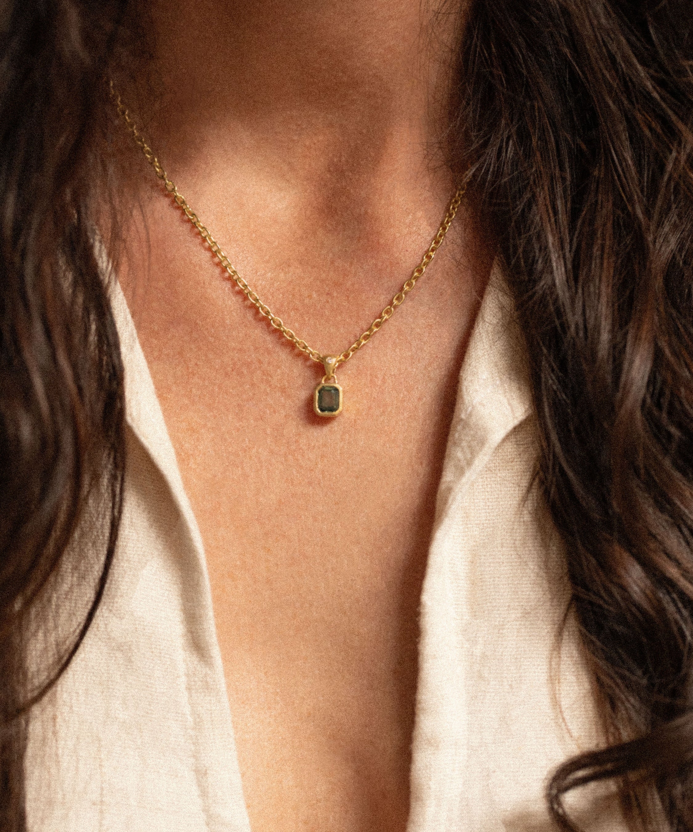 18K gold Sun Rae chain necklace worn with Eden pendant— handcrafted gold chain — artisan jewelry — Sun Rae