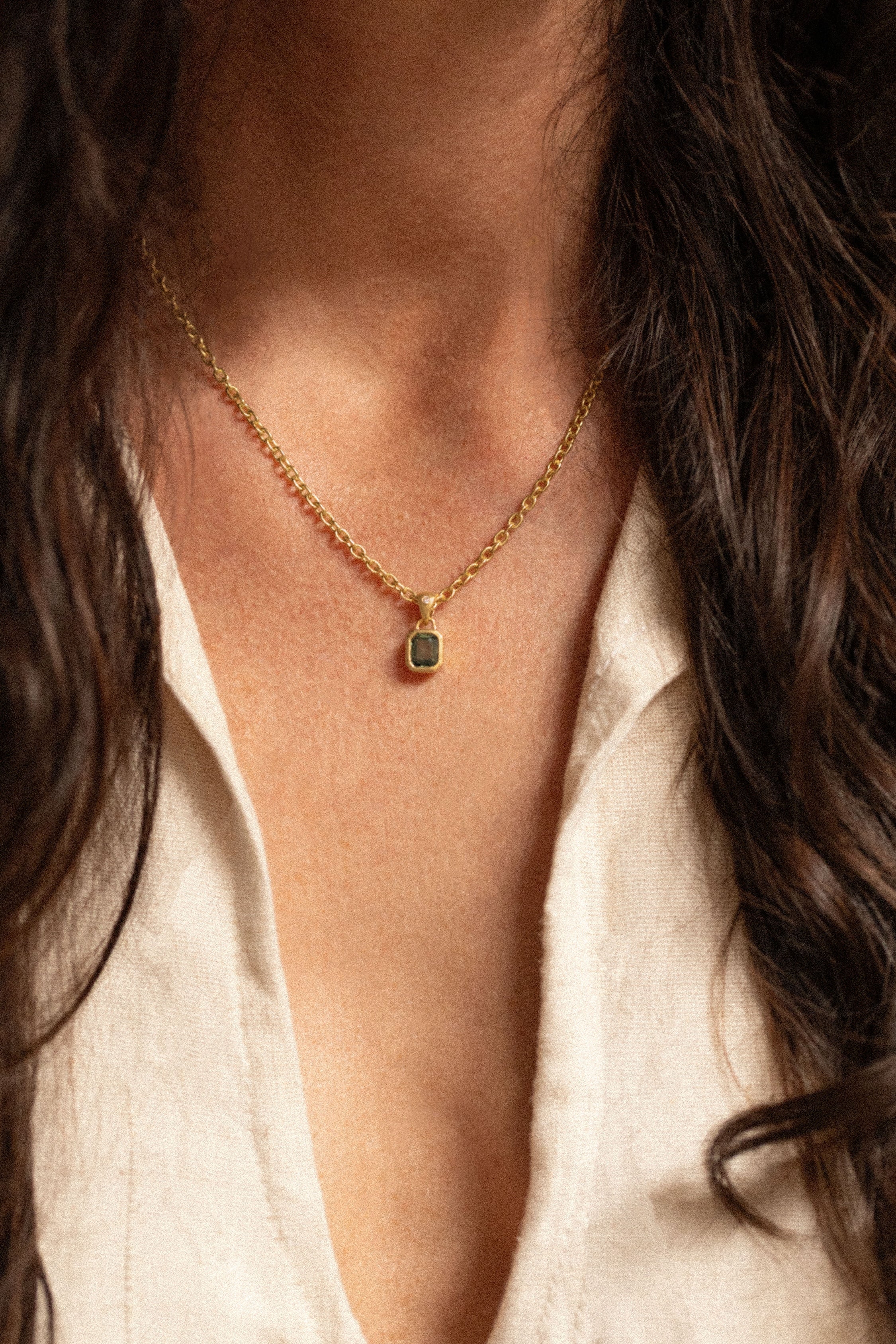 18K gold Sun Rae chain necklace worn with Eden pendant— handcrafted gold chain — artisan jewelry — Sun Rae