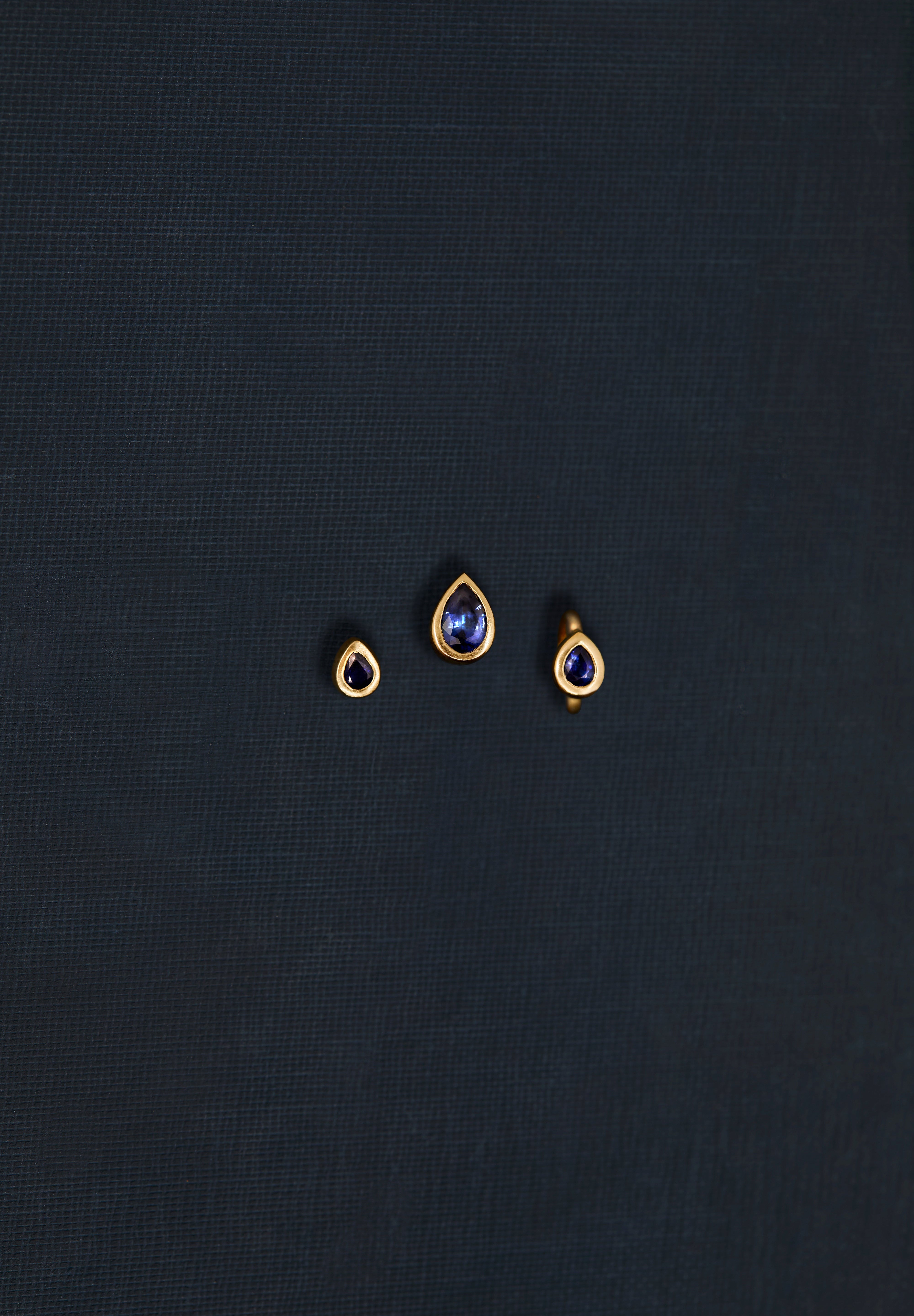 18K gold huggie and stud earrings with blue sapphire — handcrafted gemstone earrings — Sun Rae
