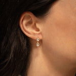18K gold Sundrop sapphire earrings worn — White Sapphire — artisan handcrafted fine earrings — Sun Rae