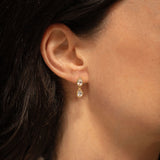 18K gold Sundrop sapphire earrings worn — White Sapphire — artisan handcrafted fine earrings — Sun Rae
