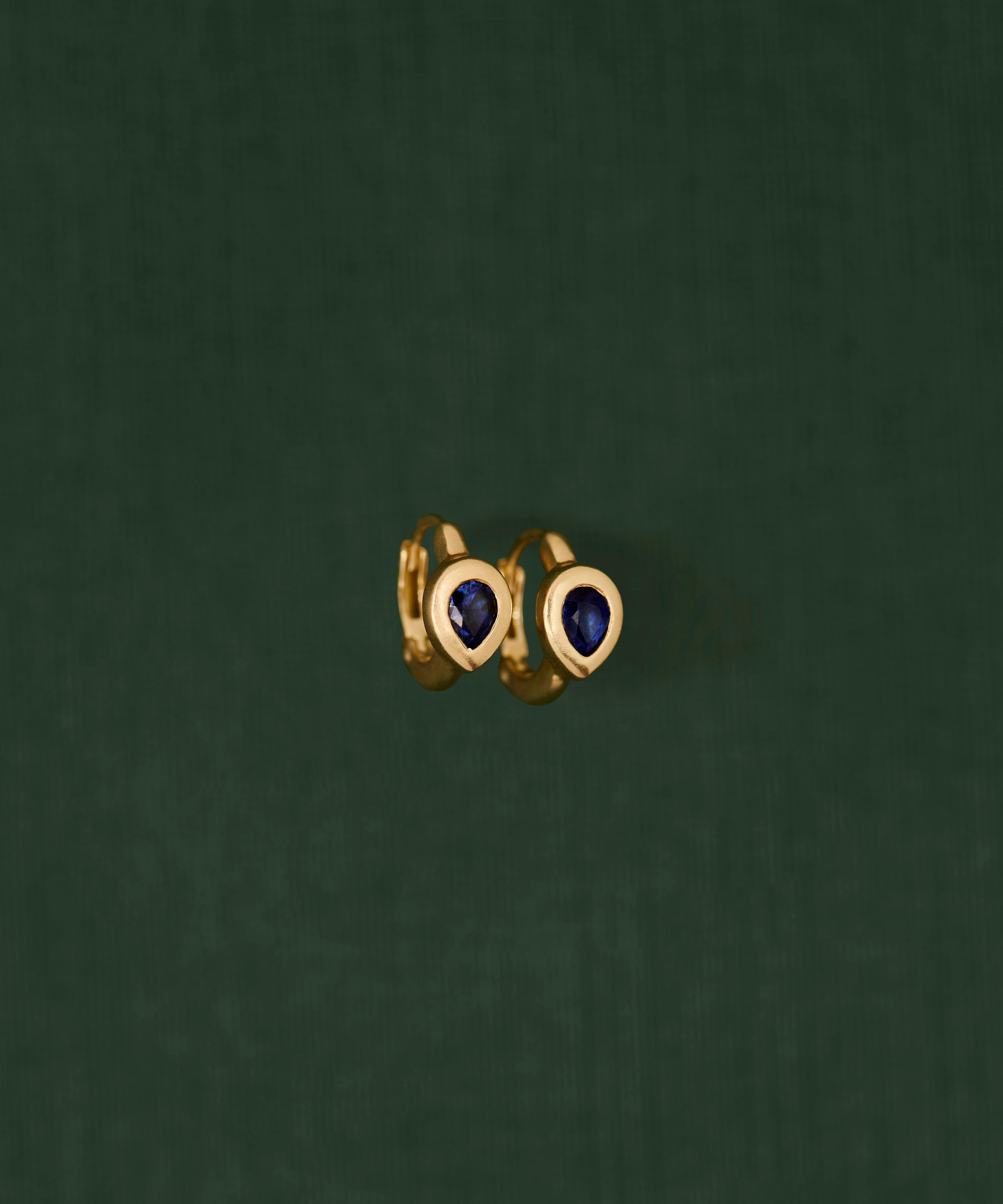 18K gold huggie earrings with blue sapphire — handcrafted gemstone earrings — Sun Rae
