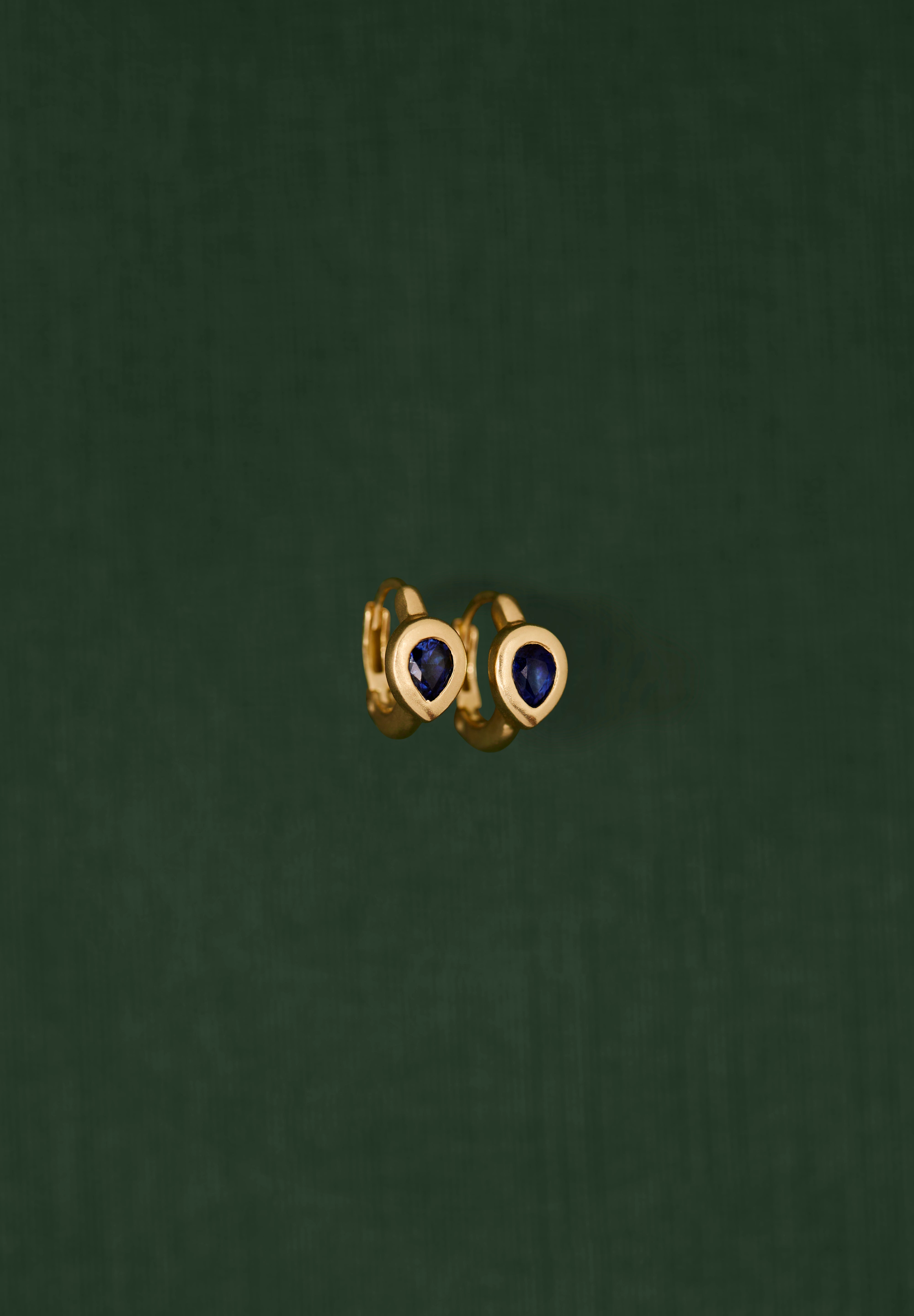 18K gold huggie earrings with blue sapphire — handcrafted gemstone earrings — Sun Rae