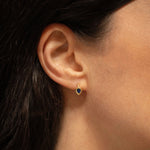 18K gold huggie earrings with blue sapphire — handcrafted gemstone earrings — Sun Rae