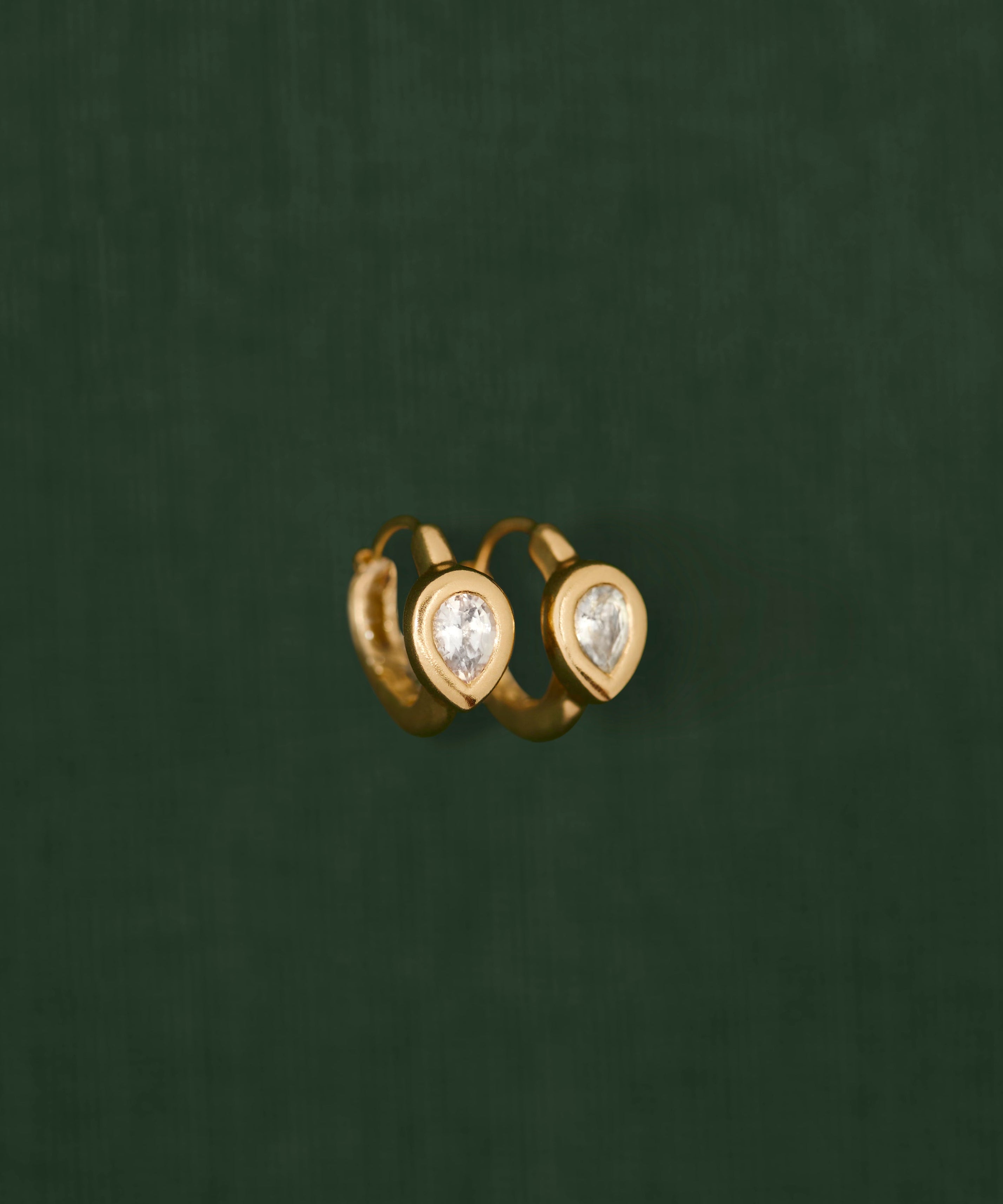 18K gold Sundrop huggies — White Sapphire handcrafted gold earrings — artisan jewelry Sri Lanka — Sun Rae