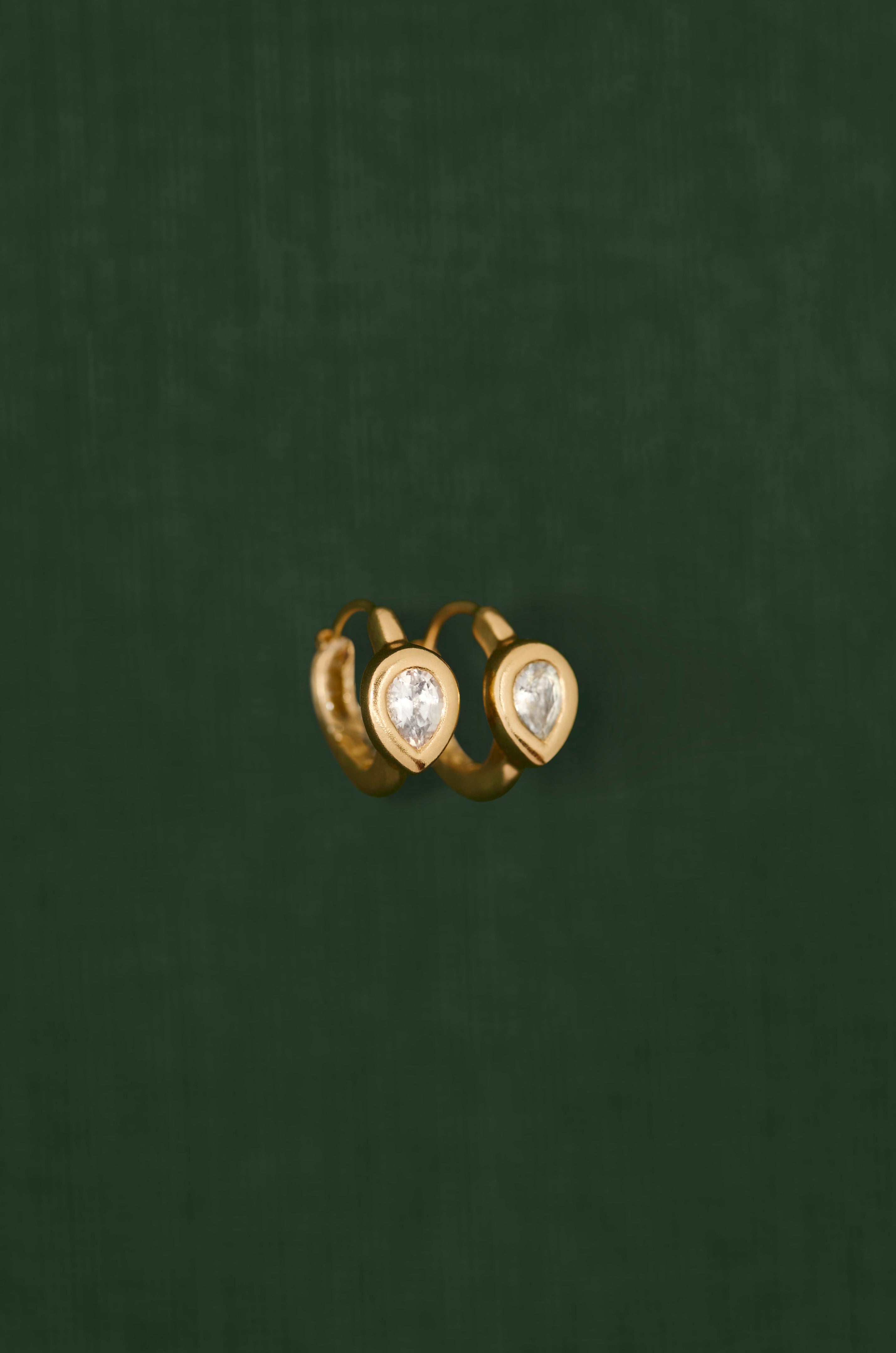 18K gold Sundrop huggies — White Sapphire handcrafted gold earrings — artisan jewelry Sri Lanka — Sun Rae