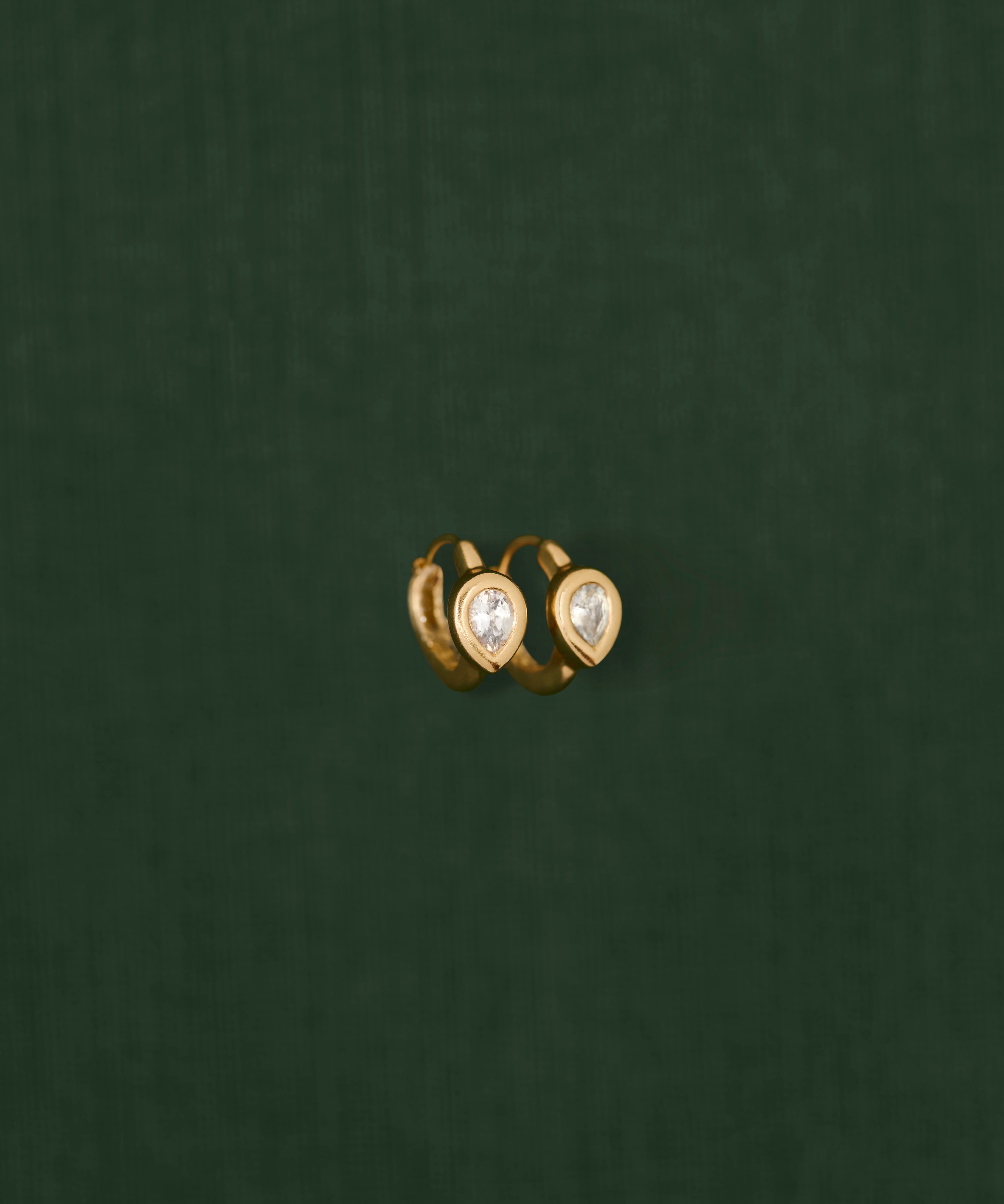 18K gold Sundrop huggies — White Sapphire handcrafted gold earrings — artisan jewelry Sri Lanka — Sun Rae