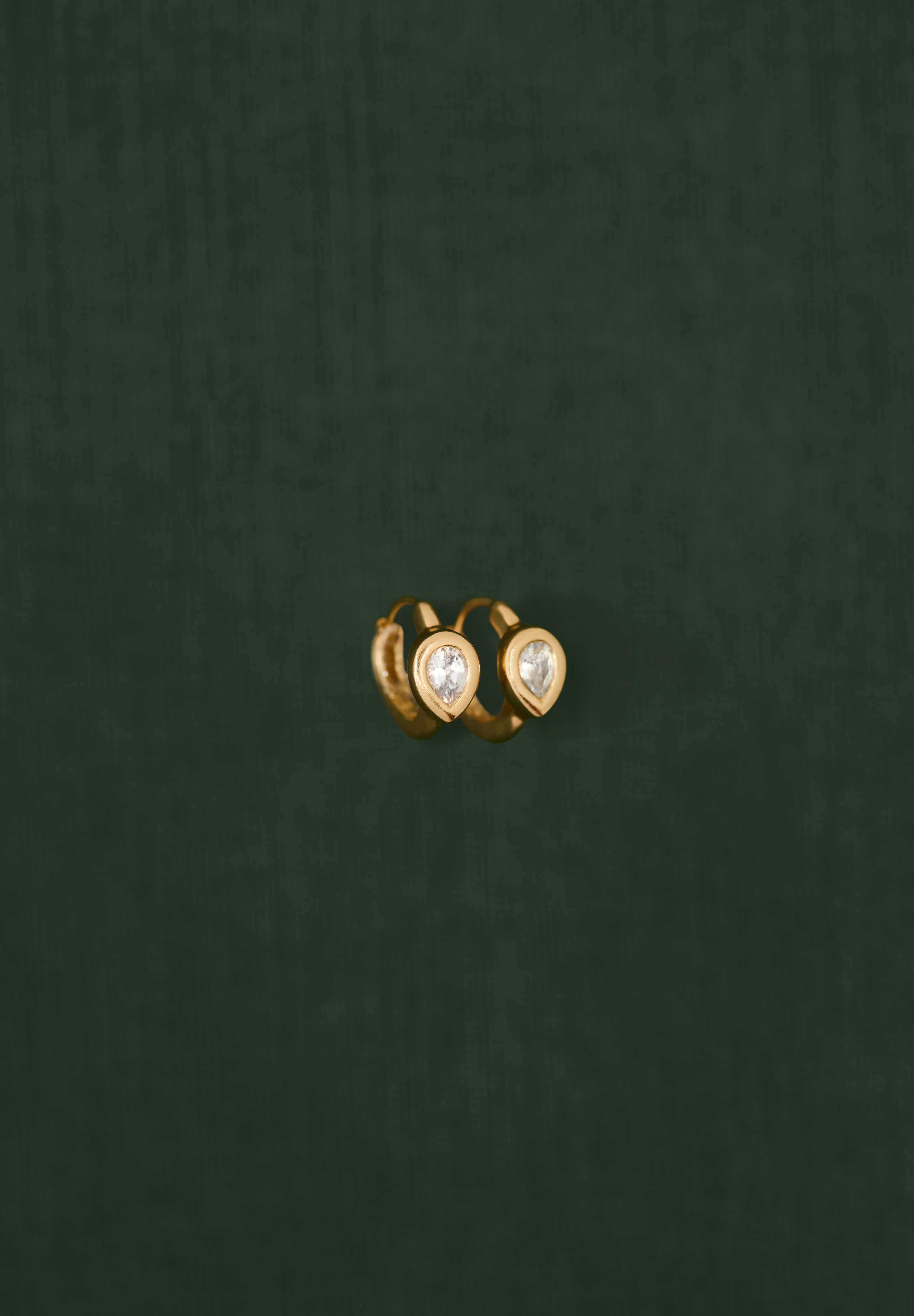 18K gold Sundrop huggies — White Sapphire handcrafted gold earrings — artisan jewelry Sri Lanka — Sun Rae