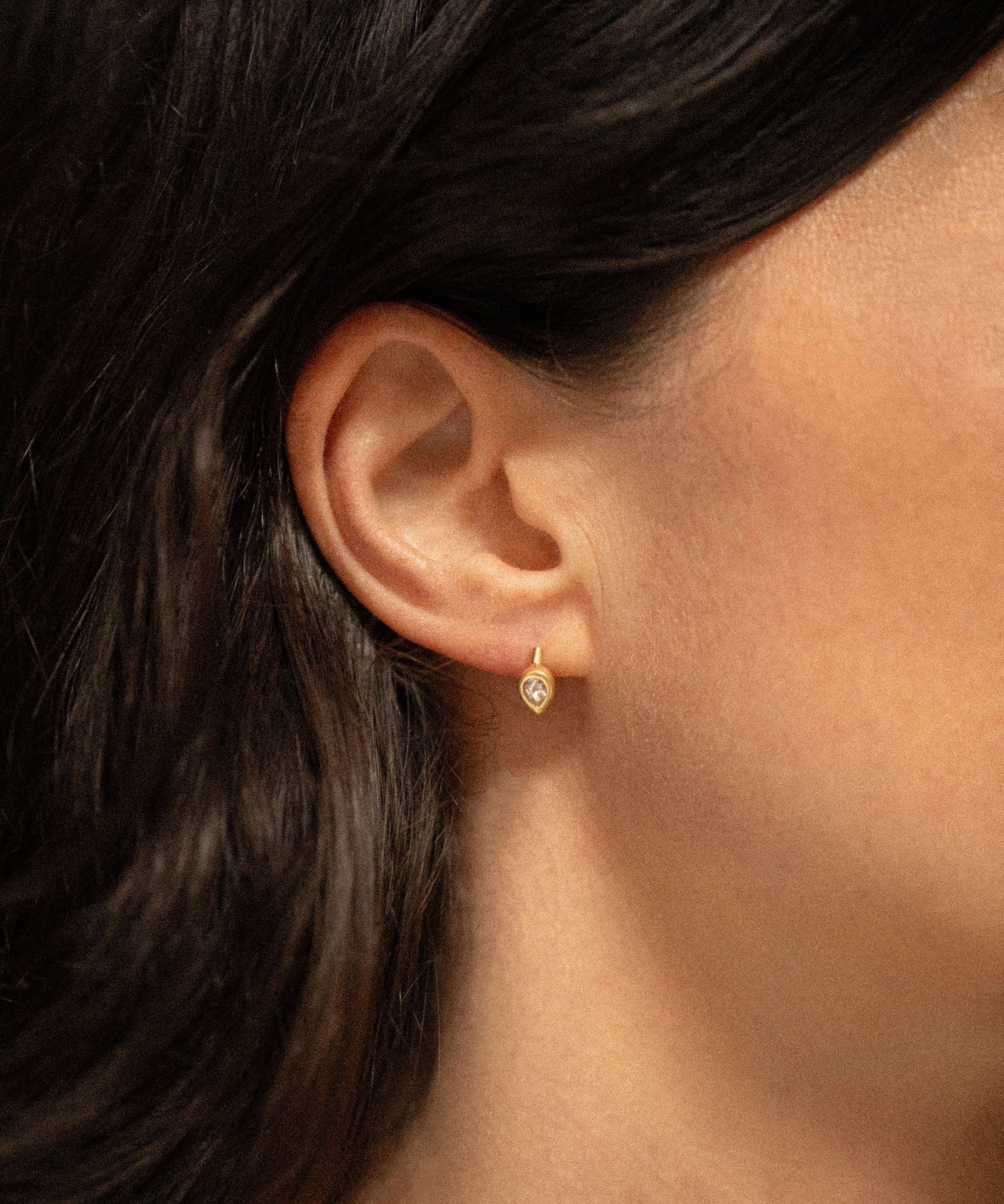 18K gold eternity earrings — White Sapphire handcrafted gold earrings — artisan jewelry Sri Lanka — Sun Rae