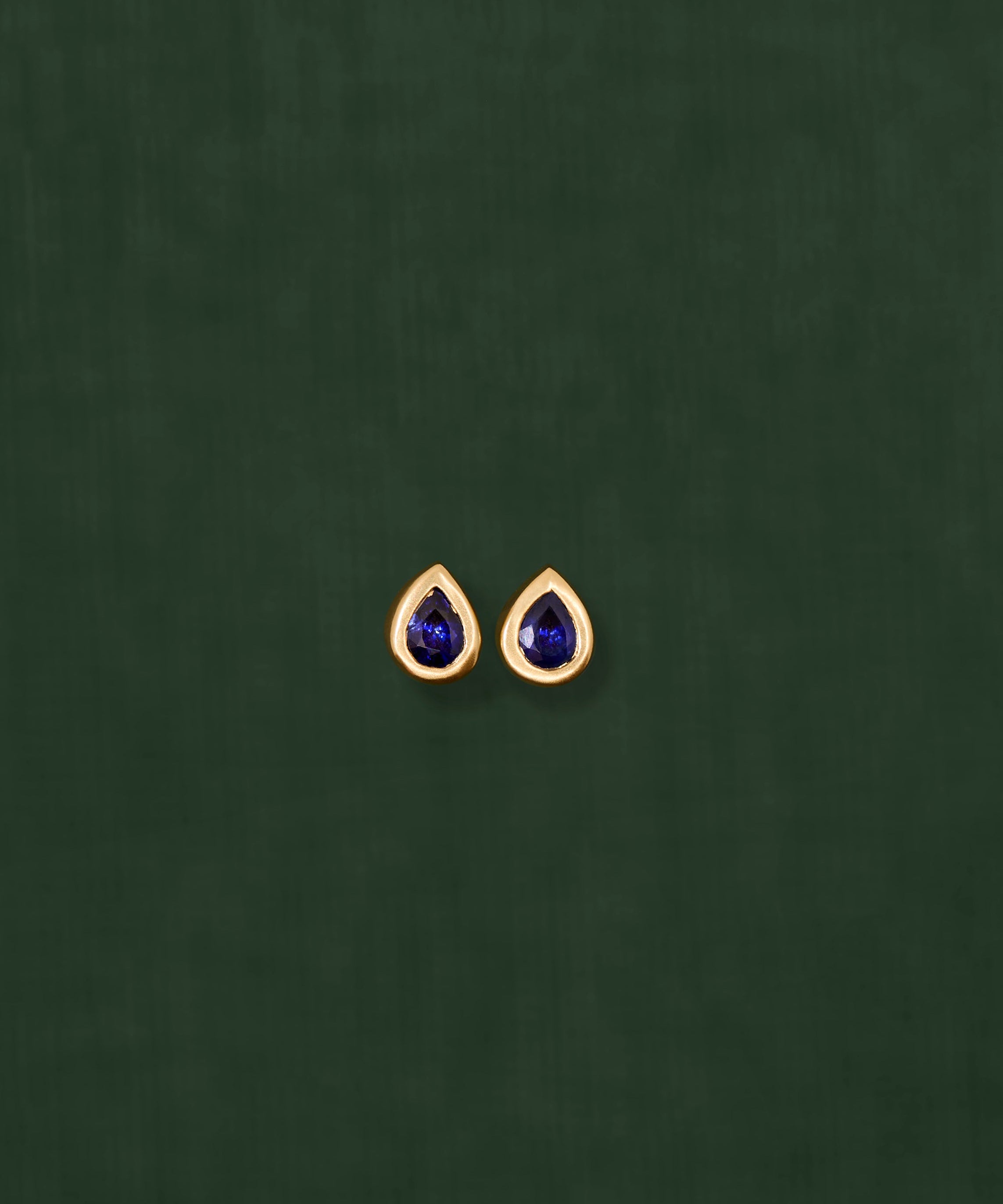 18K gold stud earrings with blue sapphire — handcrafted gemstone studs — Sun Rae